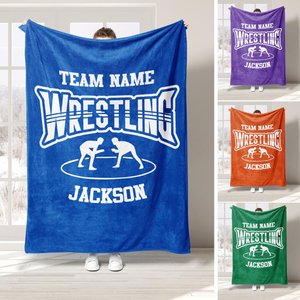 Personalized Wrestling Blanket, Custom Name Soft Cozy Sherpa Fleece Throw Blankets, Sport Gift for Wrestler, Dad, Husband, Son, Team