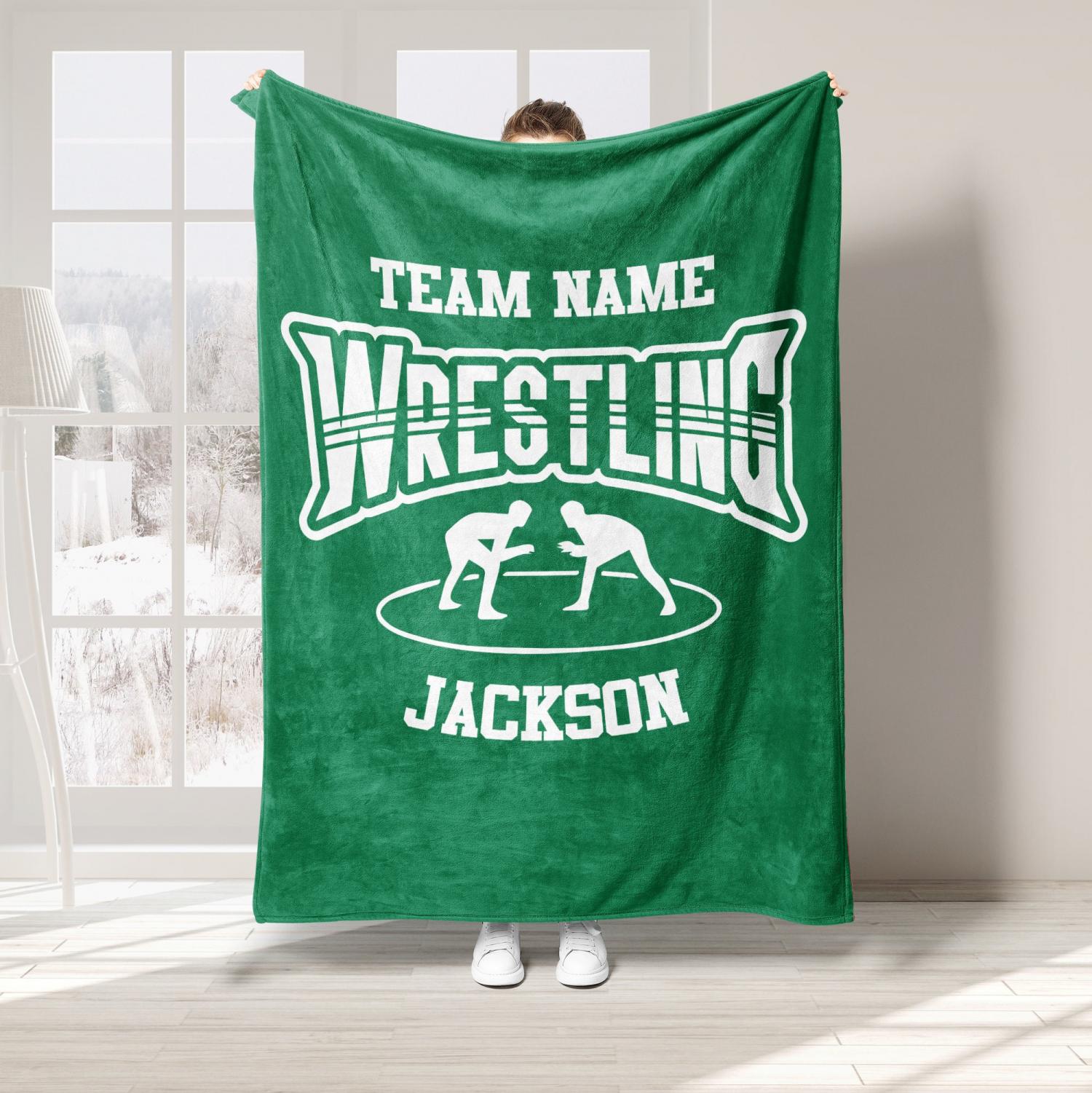 Personalized Wrestling Blanket, Custom Name Soft Cozy Sherpa Fleece Throw Blankets, Sport Gift for Wrestler, Dad, Husband, Son, Team