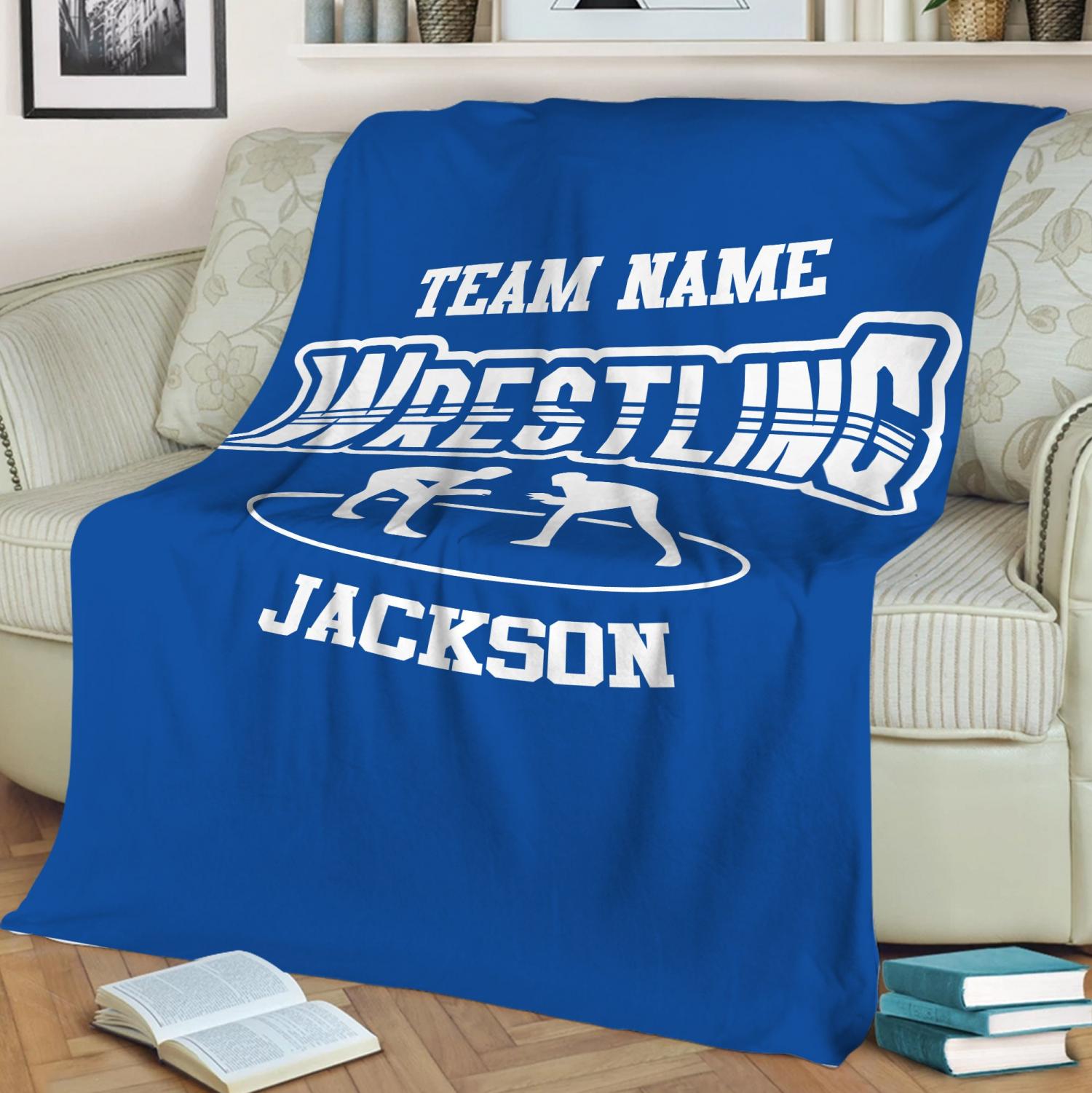 Personalized Wrestling Blanket, Custom Name Soft Cozy Sherpa Fleece Throw Blankets, Sport Gift for Wrestler, Dad, Husband, Son, Team