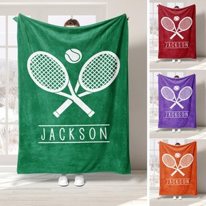Personalized Tennis Blanket, Custom Name Soft Cozy Sherpa Fleece Throw Blankets, Sport Gift for Dad, Mom, Son, Daughter, Kid, Team