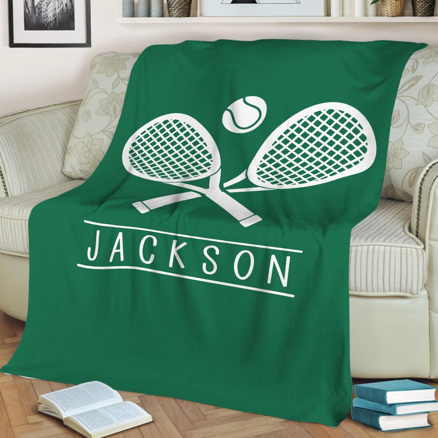 Personalized Tennis Blanket, Custom Name Soft Cozy Sherpa Fleece Throw Blankets, Sport Gift for Dad, Mom, Son, Daughter, Kid, Team