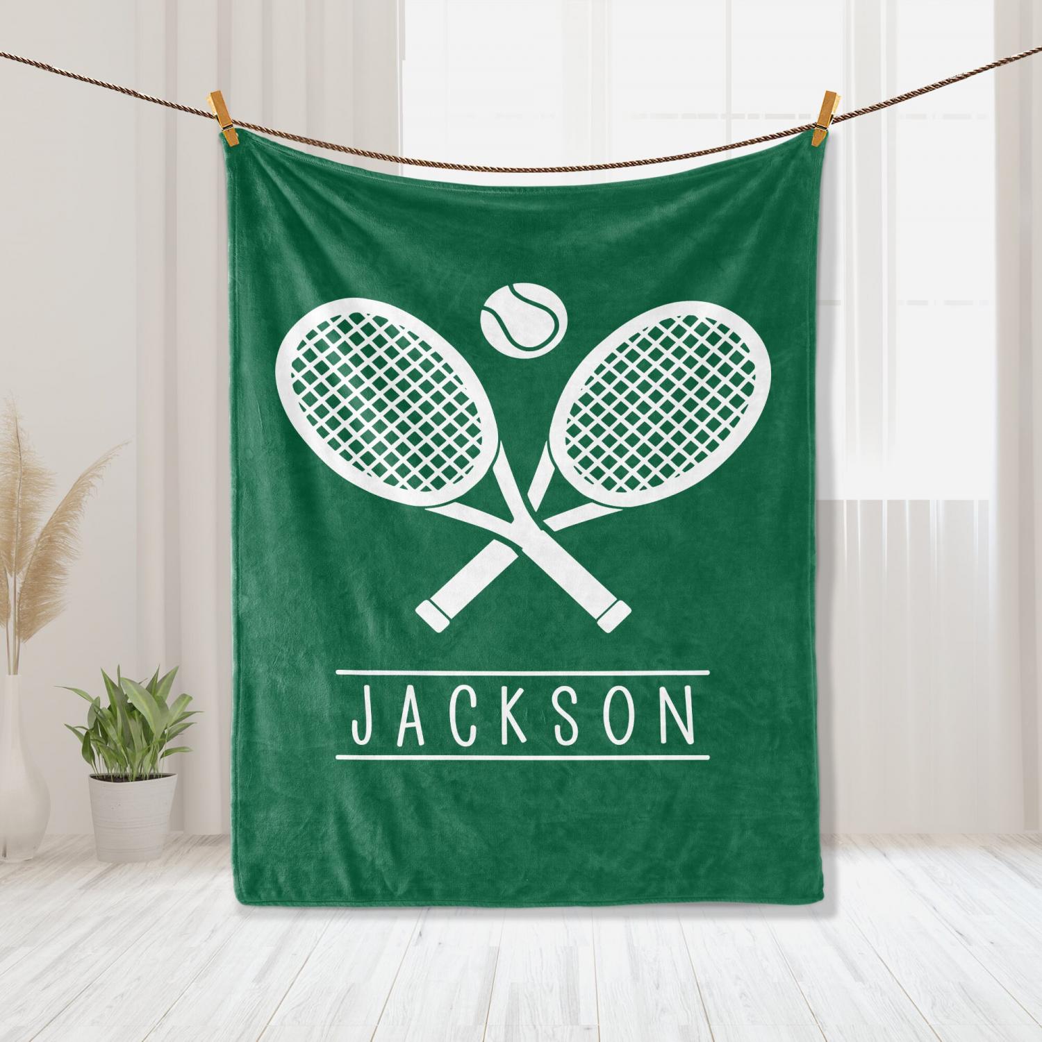 Personalized Tennis Blanket, Custom Name Soft Cozy Sherpa Fleece Throw Blankets, Sport Gift for Dad, Mom, Son, Daughter, Kid, Team