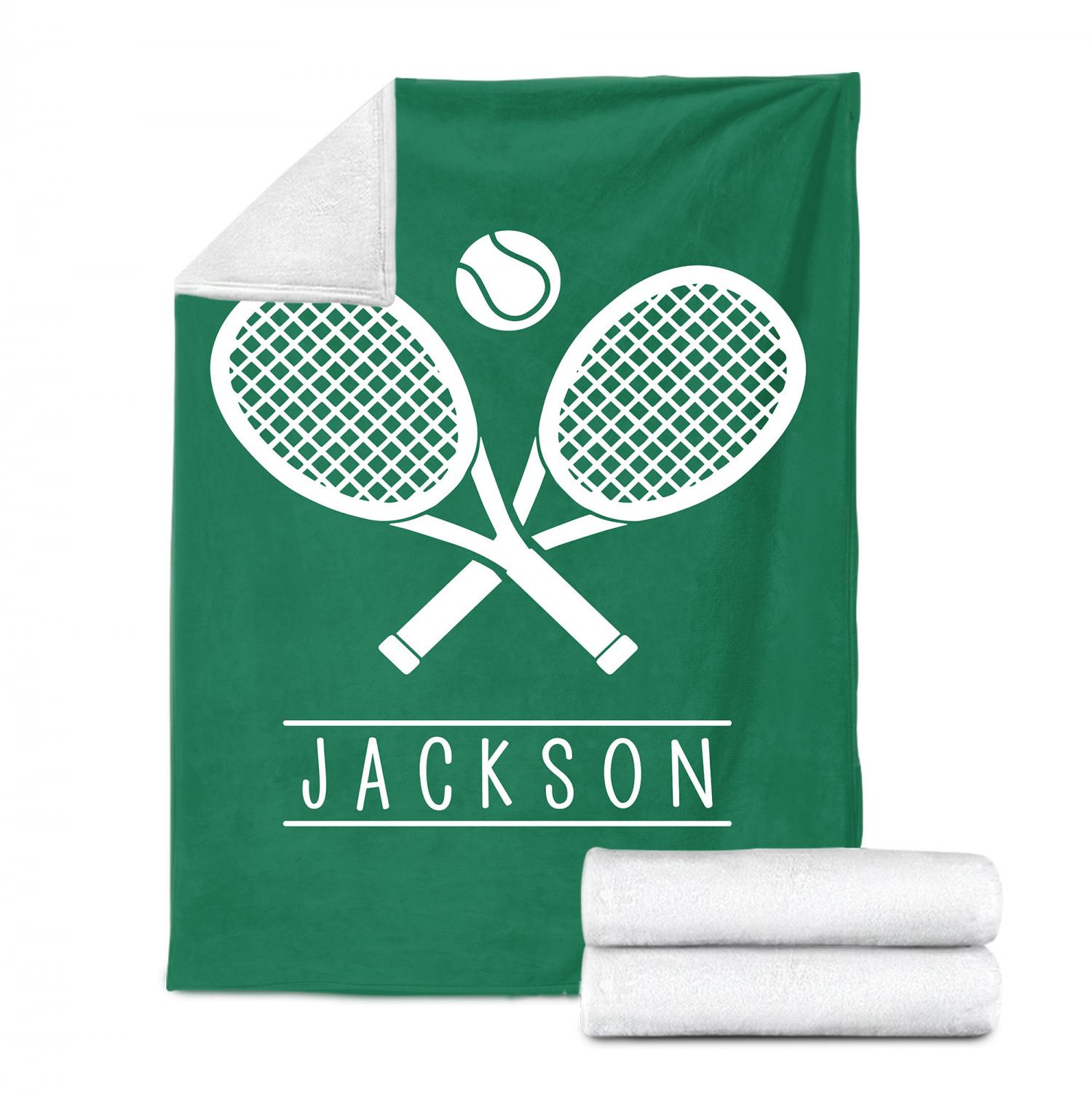 Personalized Tennis Blanket, Custom Name Soft Cozy Sherpa Fleece Throw Blankets, Sport Gift for Dad, Mom, Son, Daughter, Kid, Team