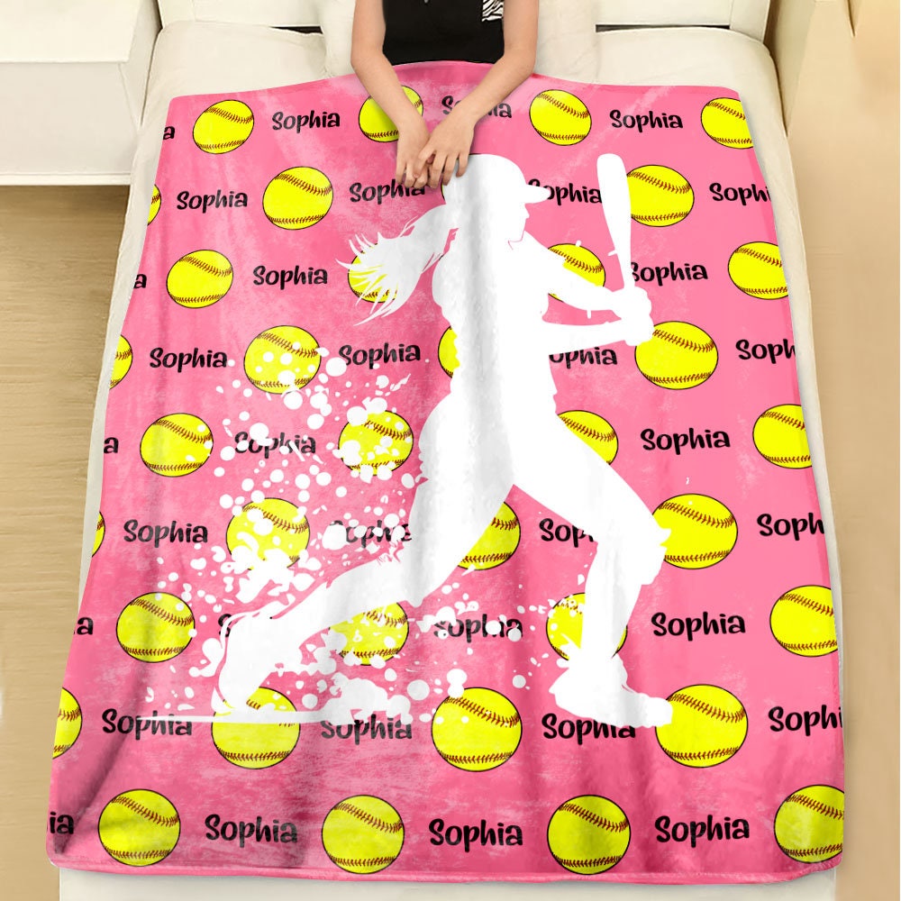 Personalized Softball Blanket for Daughter or Grandkids, Custom Girls Sports Blanket, Throw, Girl Sports Gift, Softball Girl, Softball Lover