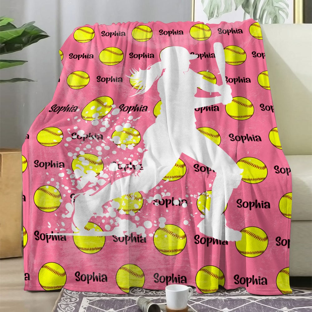 Personalized Softball Blanket for Daughter or Grandkids, Custom Girls Sports Blanket, Throw, Girl Sports Gift, Softball Girl, Softball Lover