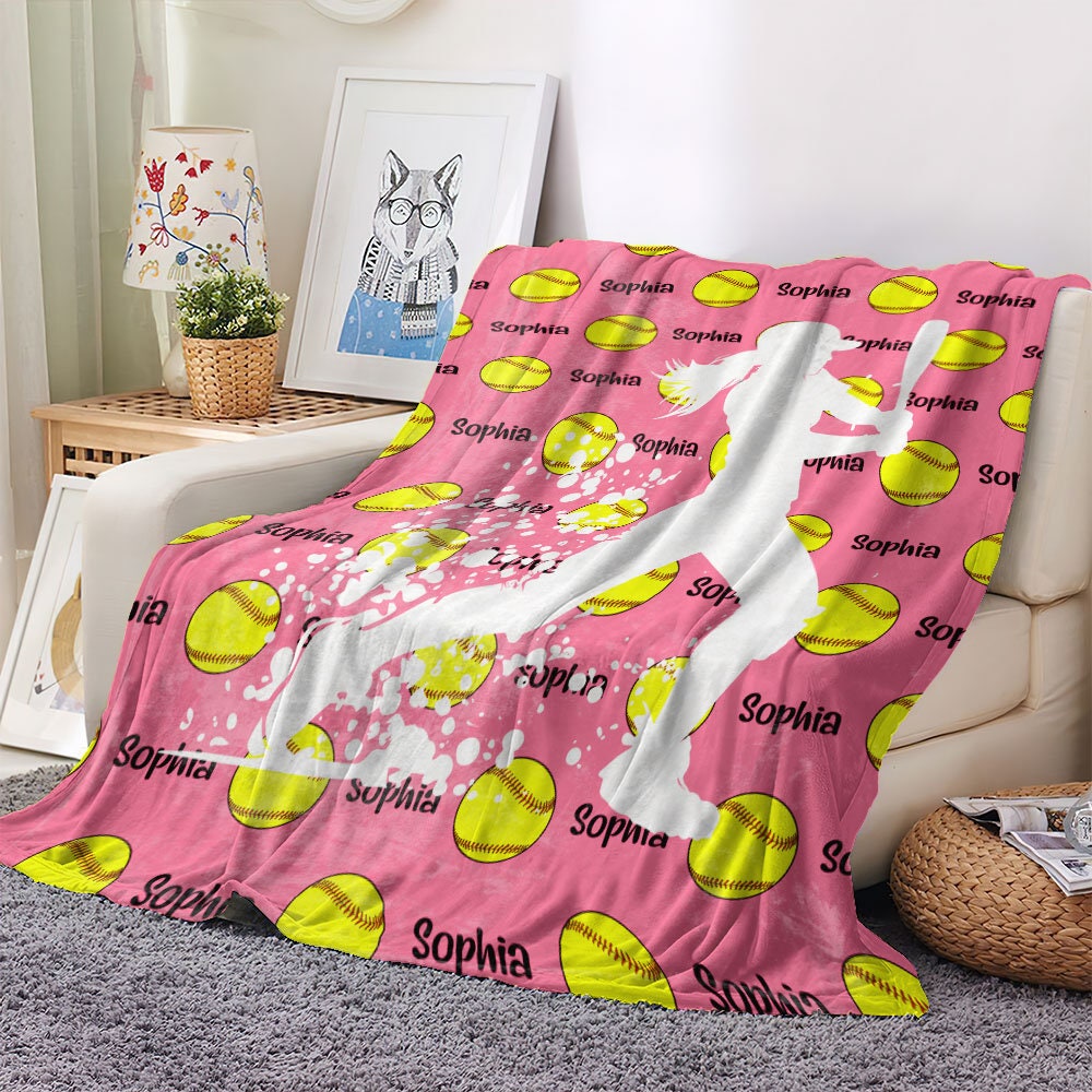 Personalized Softball Blanket for Daughter or Grandkids, Custom Girls Sports Blanket, Throw, Girl Sports Gift, Softball Girl, Softball Lover