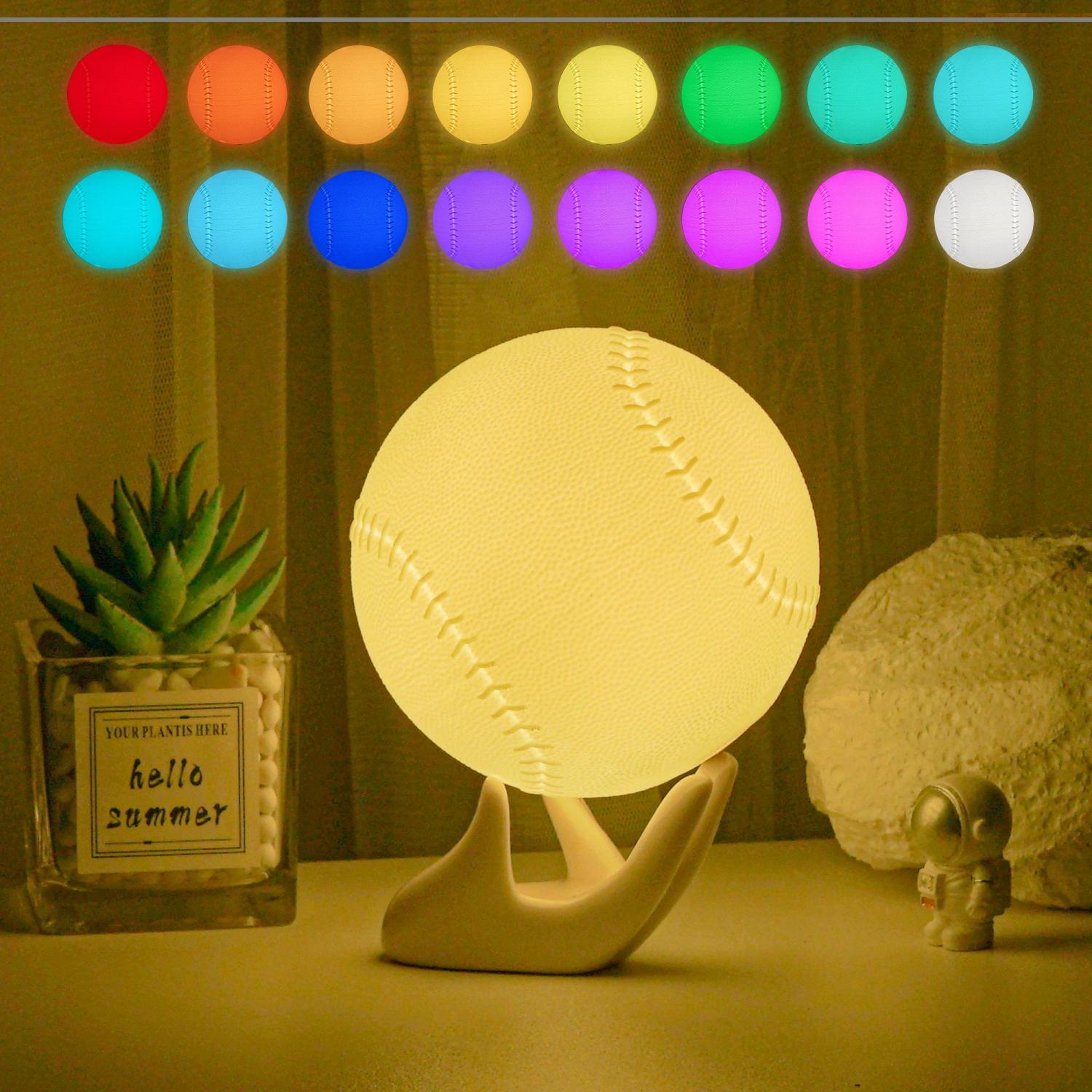 Personalized Baseball 3D Night Light – 16-Color LED, Rechargeable