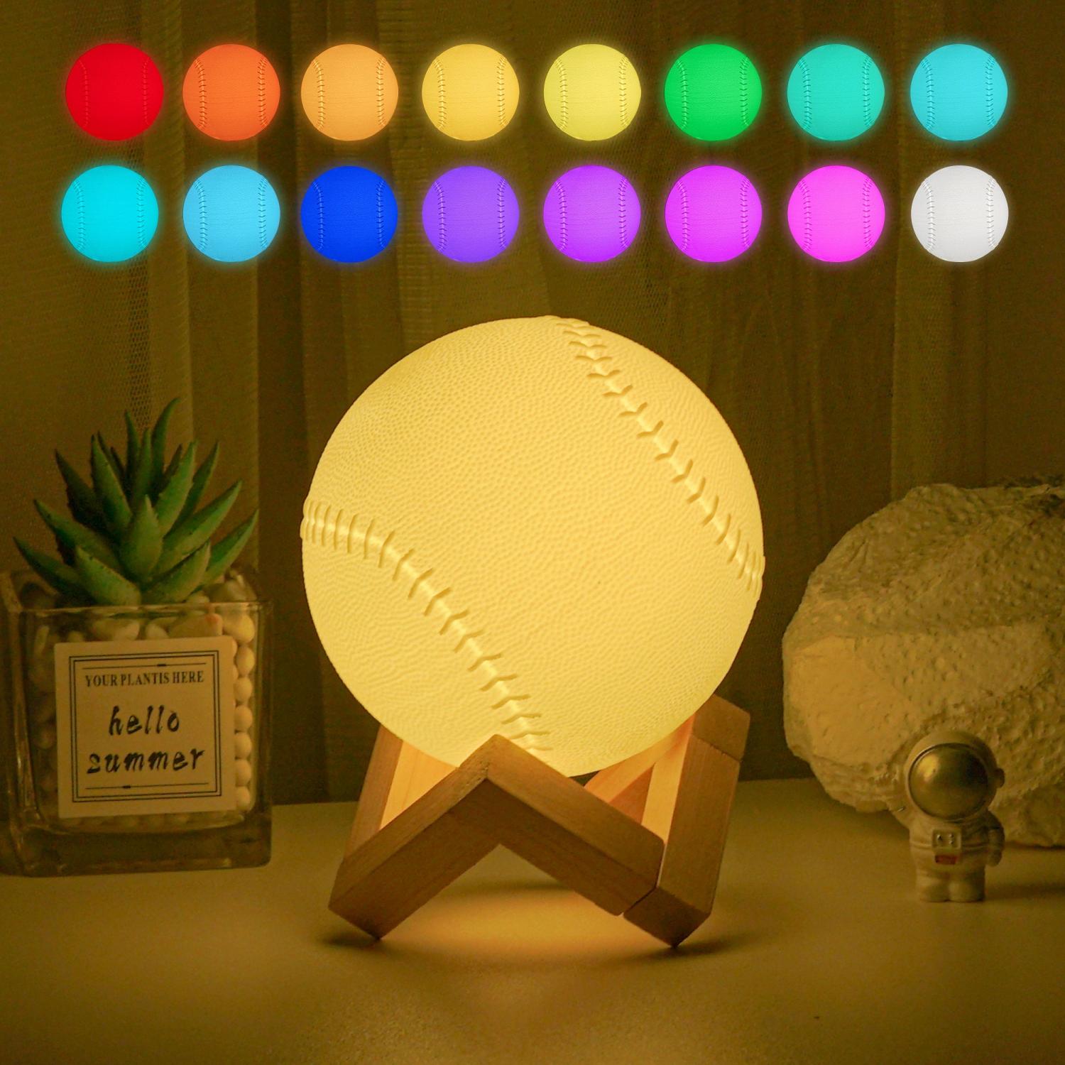 Personalized Baseball 3D Night Light – 16-Color LED, Rechargeable