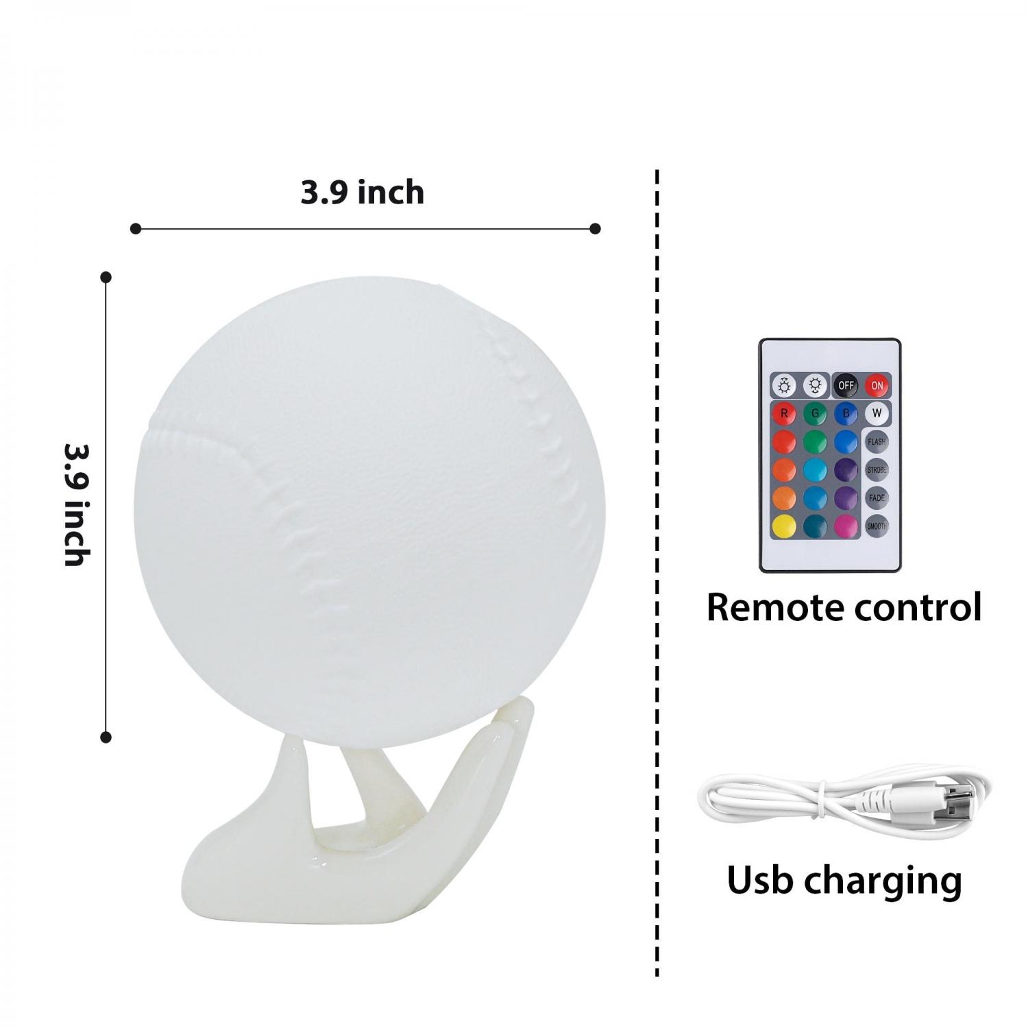 Personalized Baseball 3D Night Light – 16-Color LED, Rechargeable