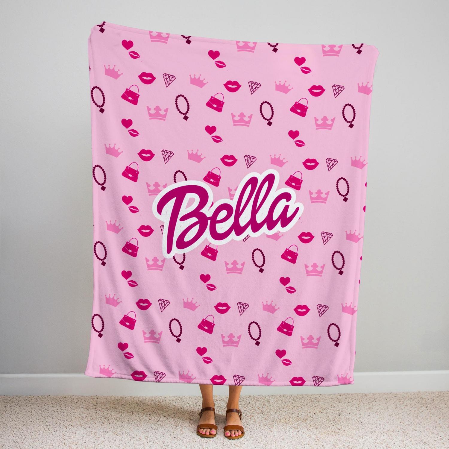 Personalized Pink Blanket – Custom Name Throw, Girls Bedroom Decor
