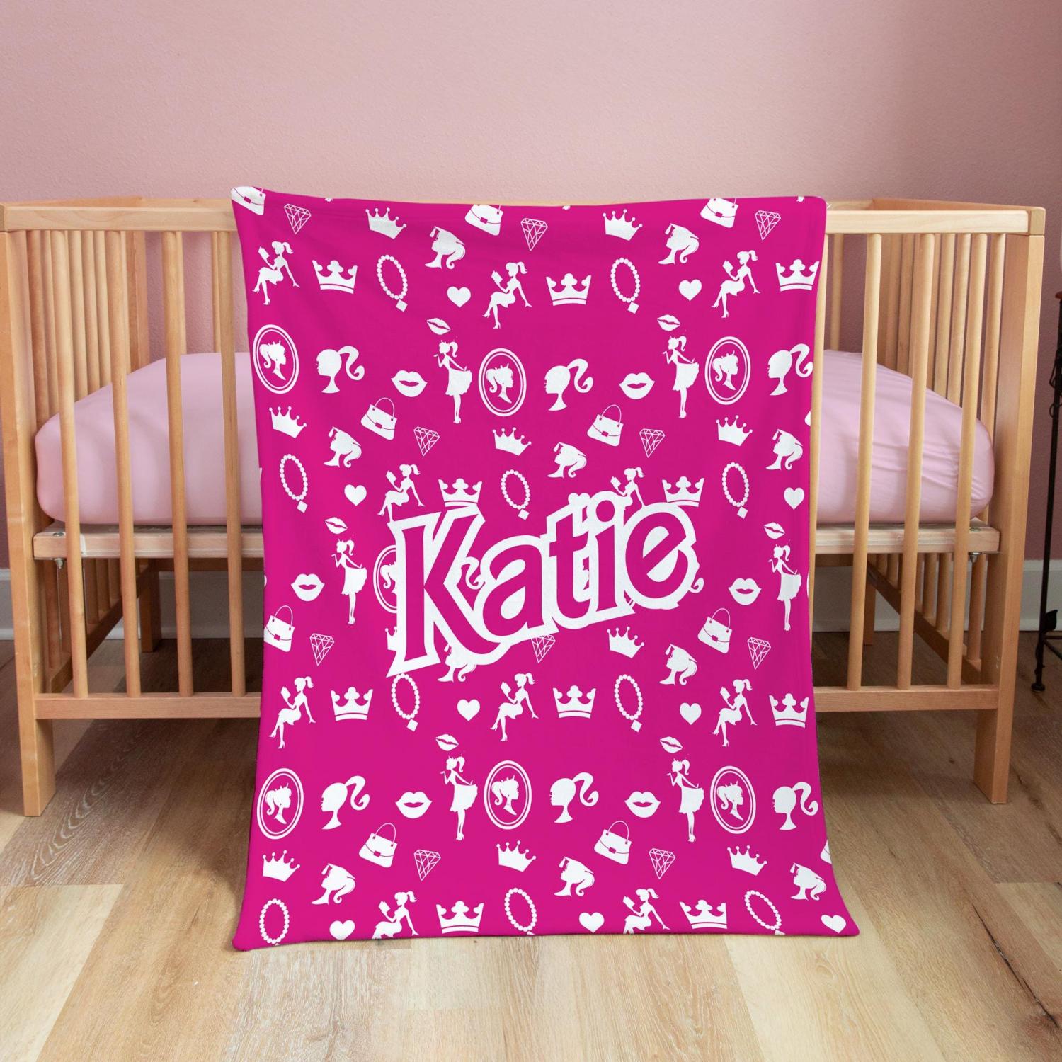 Personalized Pink Blanket – Custom Name Throw, Girls Bedroom Decor