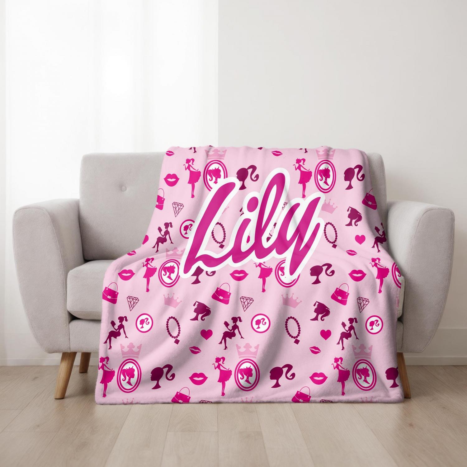 Personalized Pink Blanket – Custom Name Throw, Girls Bedroom Decor