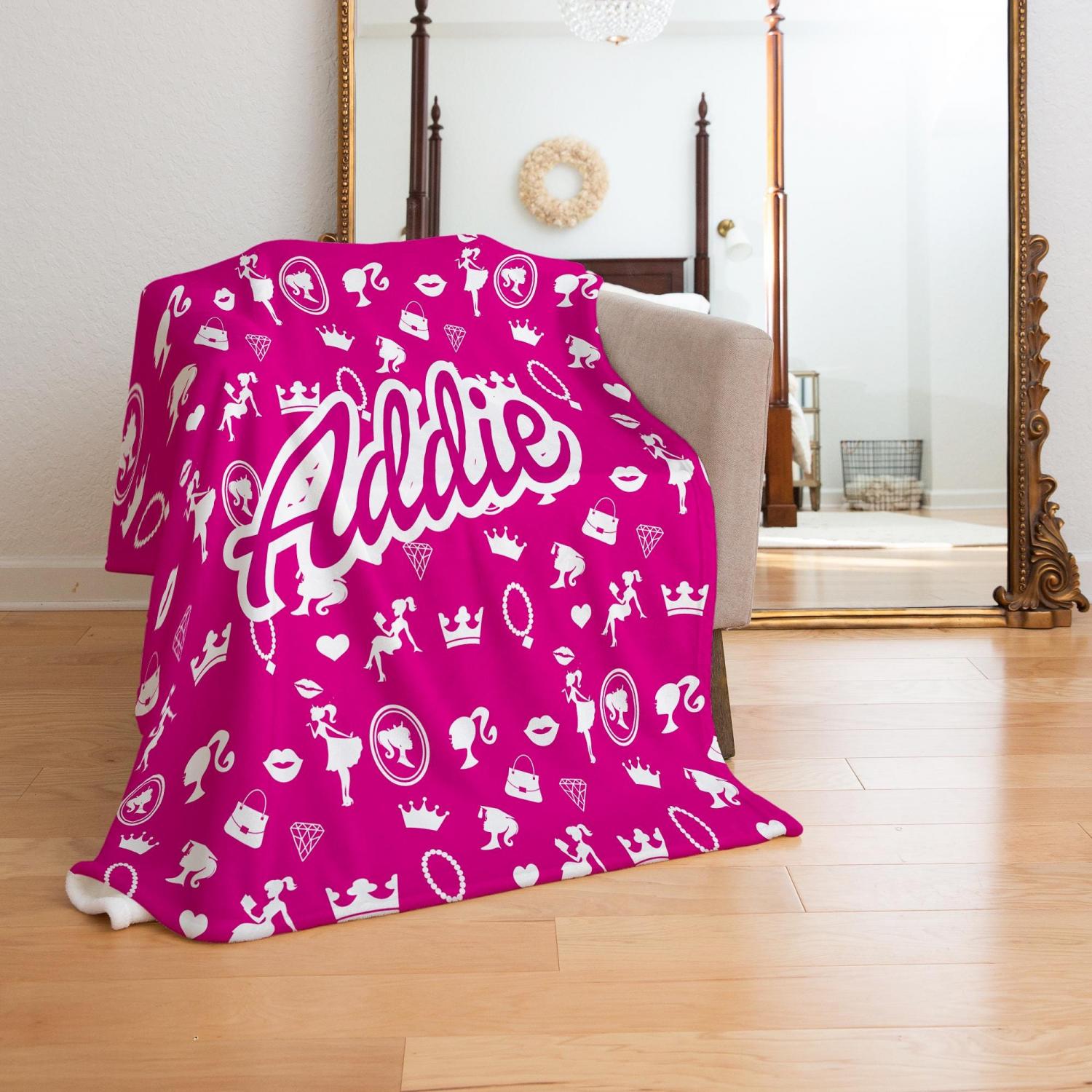 Personalized Pink Blanket – Custom Name Throw, Girls Bedroom Decor