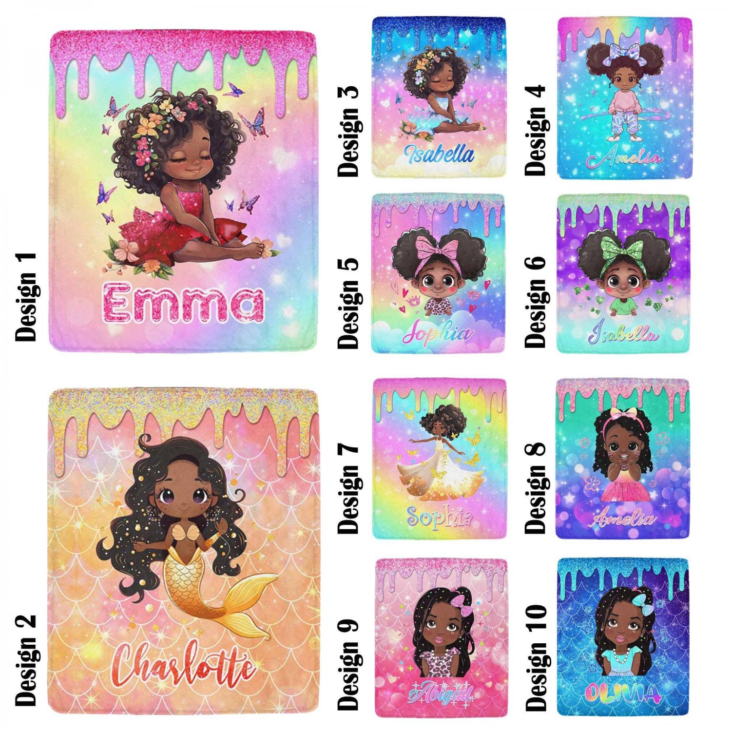 Personalized Afro Mermaid Blanket: Black Girl Fleece Throw