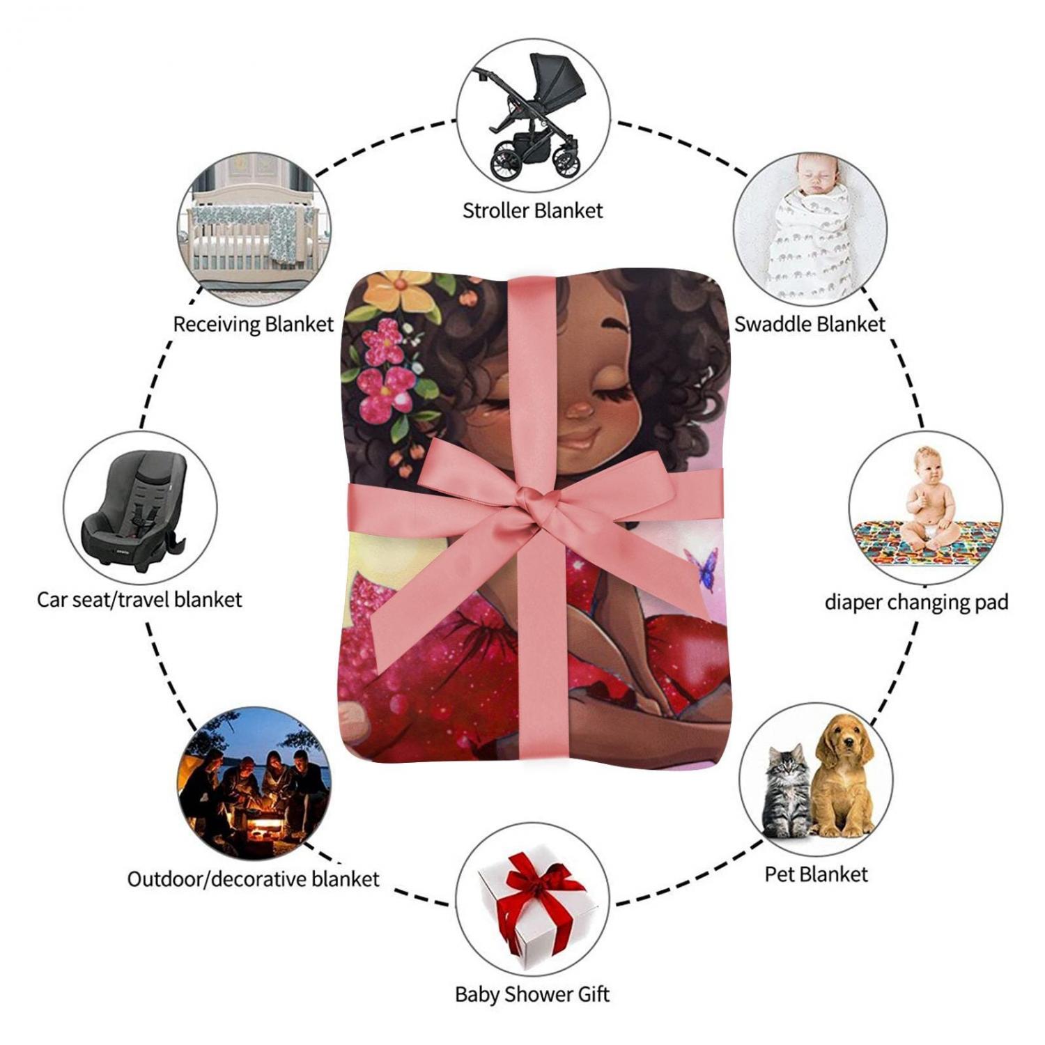 Personalized Afro Mermaid Blanket: Black Girl Fleece Throw