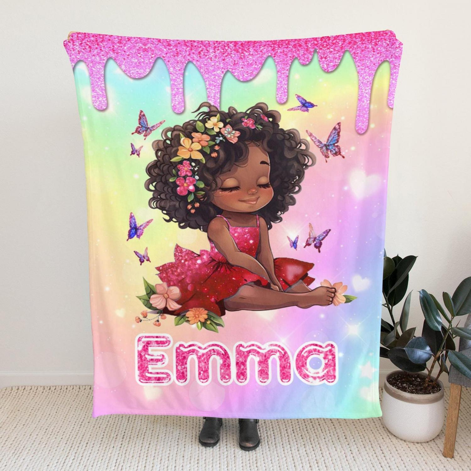 Personalized Afro Mermaid Blanket: Black Girl Fleece Throw