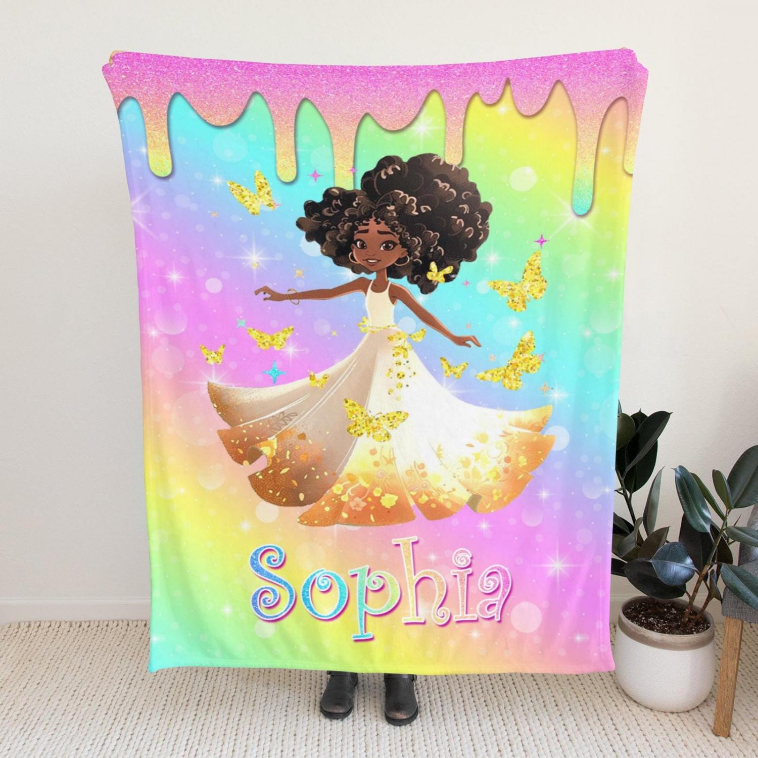Personalized Afro Mermaid Blanket: Black Girl Fleece Throw