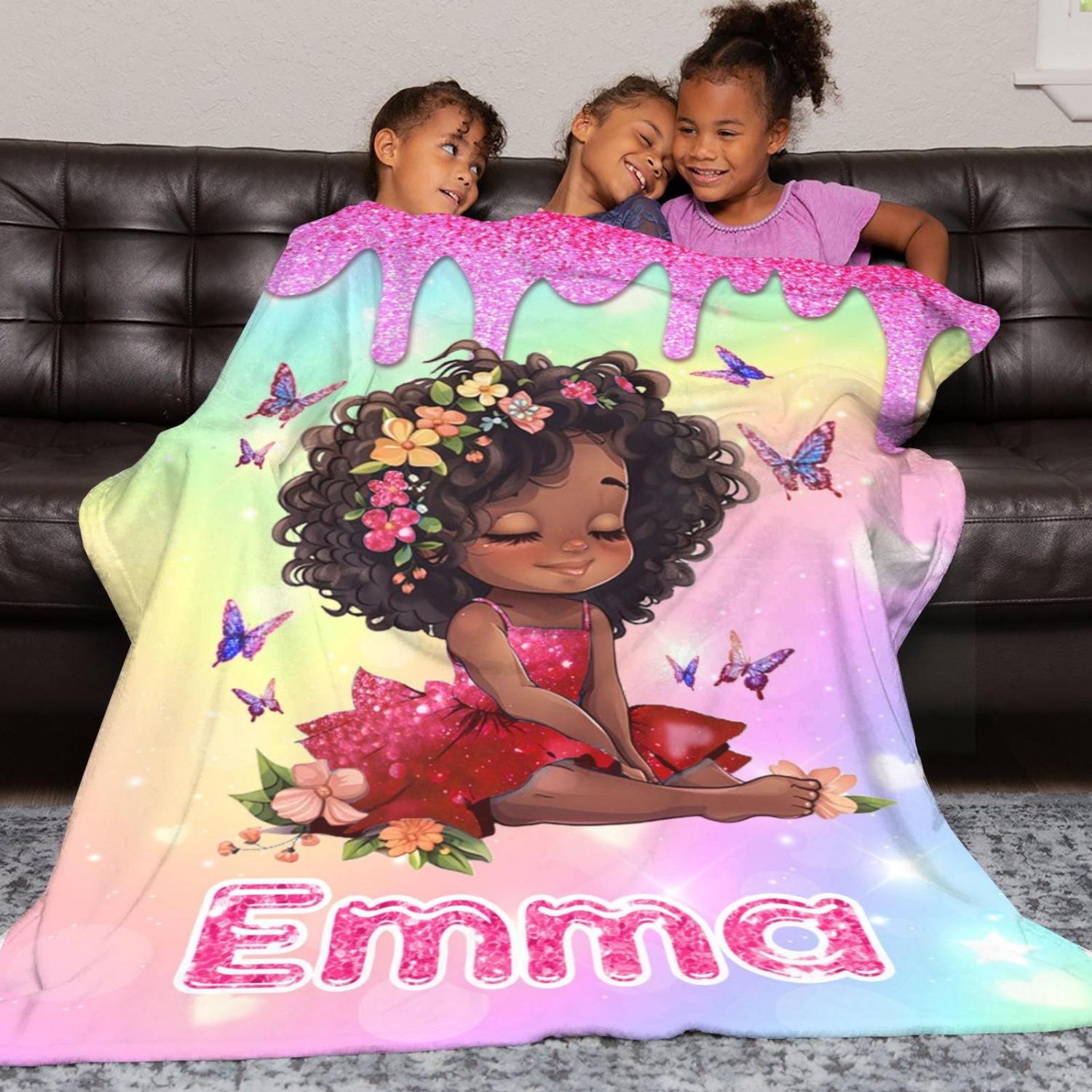 Personalized Afro Mermaid Blanket: Black Girl Fleece Throw