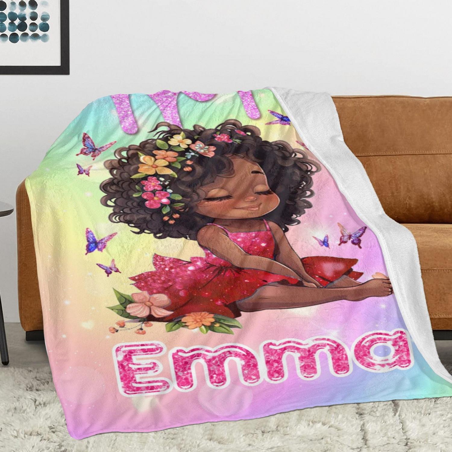 Personalized Afro Mermaid Blanket: Black Girl Fleece Throw