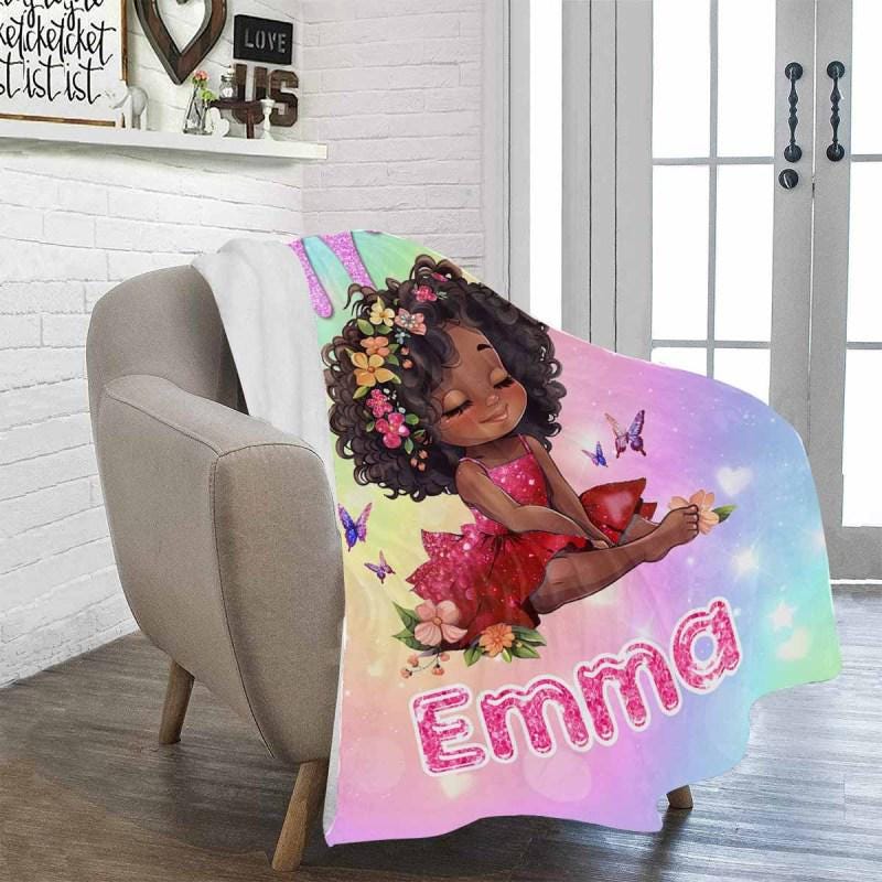 Personalized Afro Mermaid Blanket: Black Girl Fleece Throw