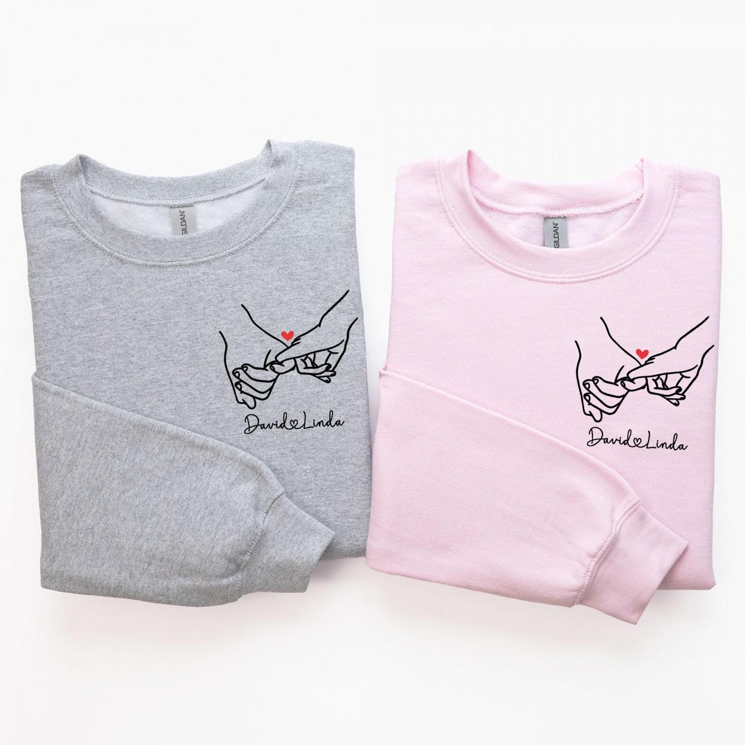 Custom Matching Hoodies For Couples Sweatshirt, Pinky Promise Hoodie, Personalized Name Sweater For Valentines Day Gift, Anniversary Gift