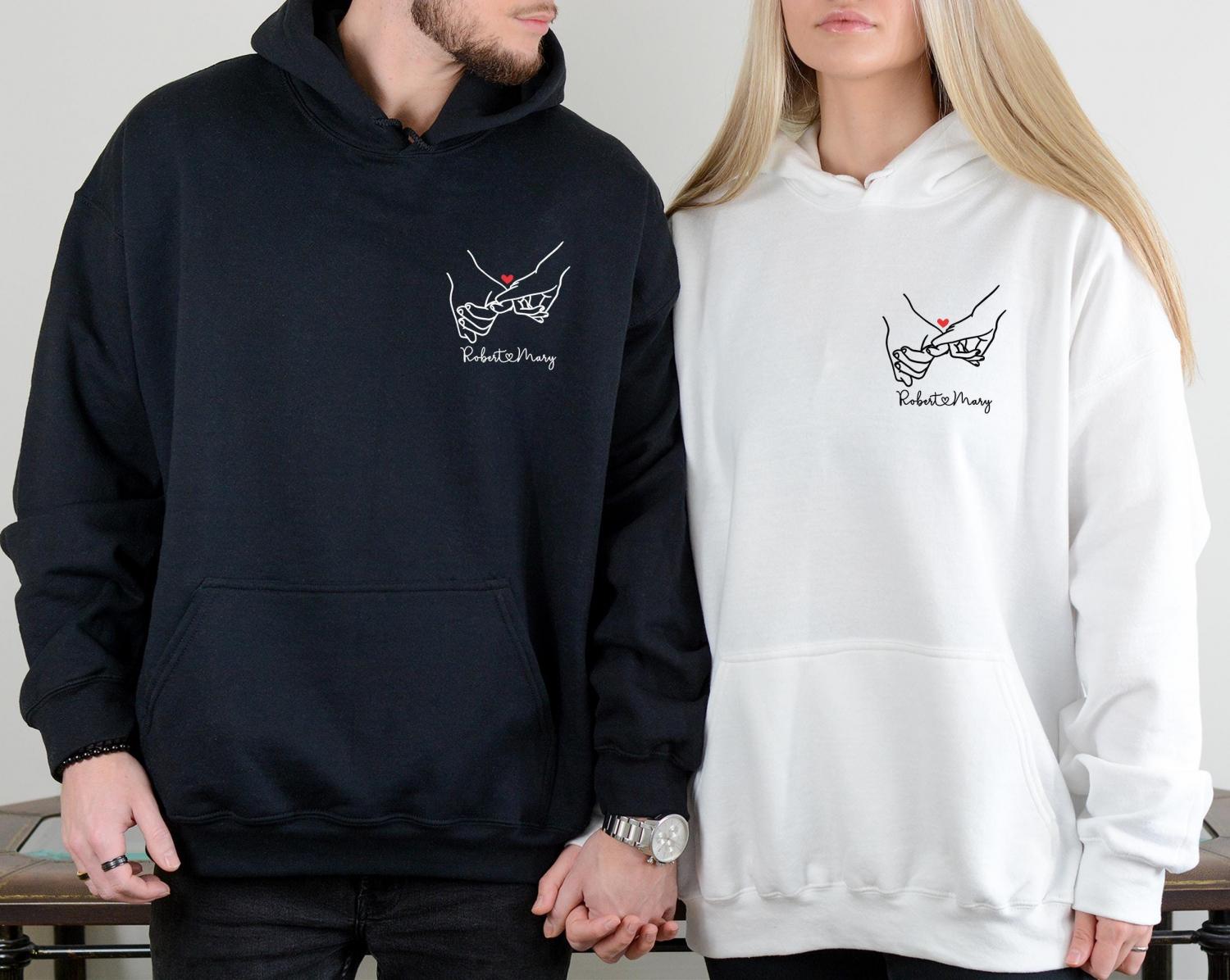 Custom Matching Hoodies For Couples Sweatshirt, Pinky Promise Hoodie, Personalized Name Sweater For Valentines Day Gift, Anniversary Gift