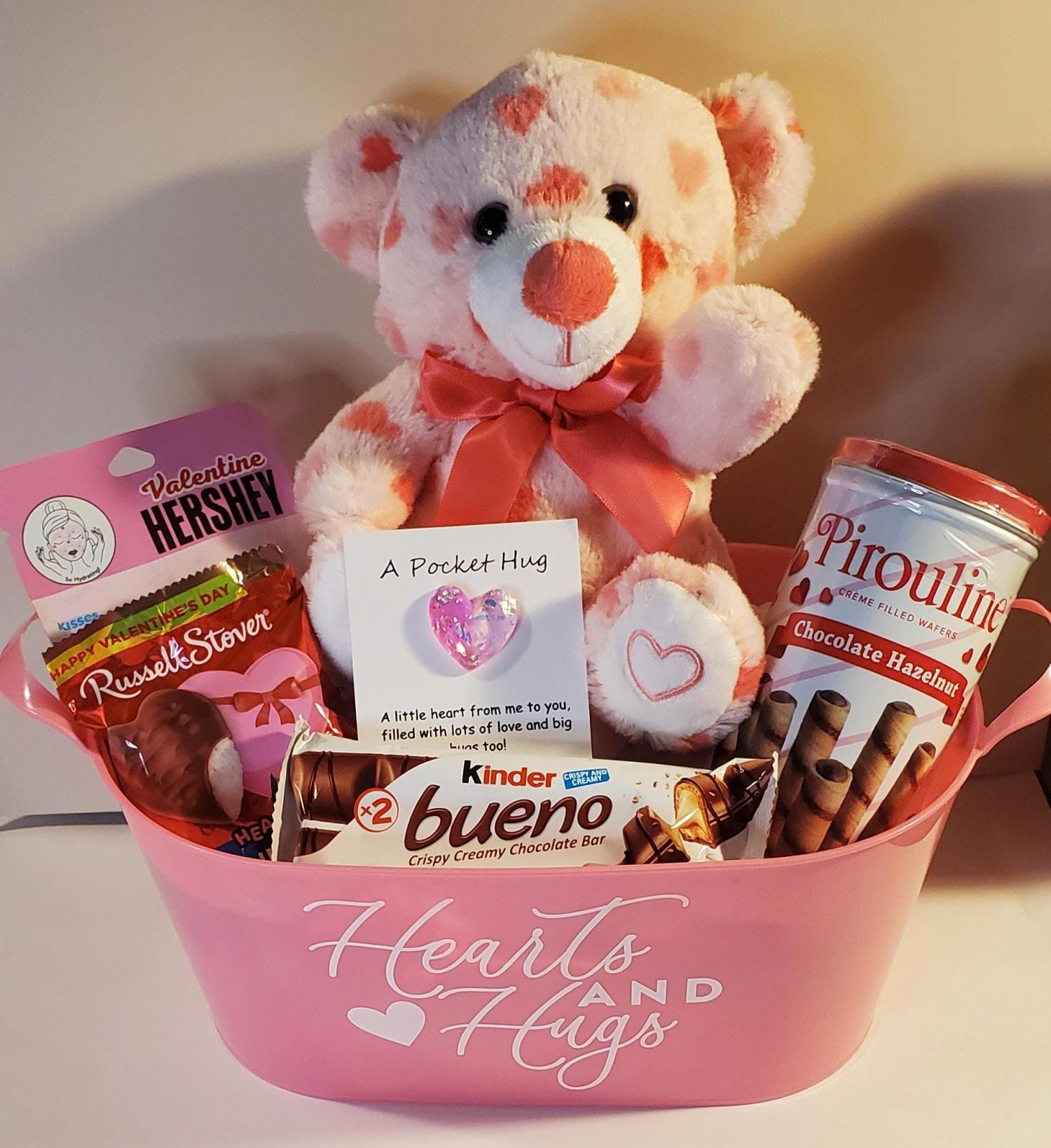 Valentine's Day Teddy bear and chocolates gift basket for her, Teen Valentine giftValentine's Day gift for a teenage daughter