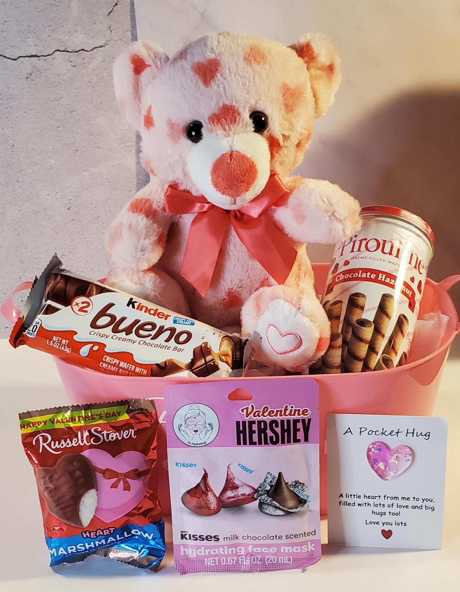 Valentine's Day Teddy bear and chocolates gift basket for her, Teen Valentine giftValentine's Day gift for a teenage daughter