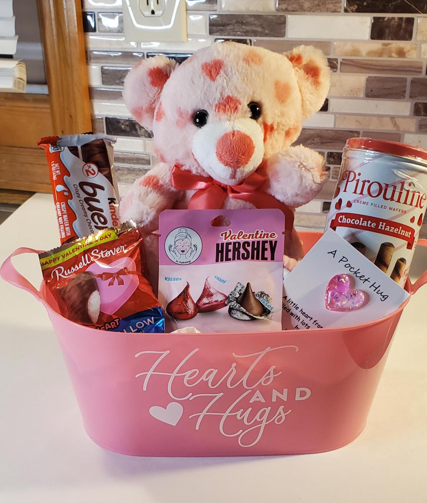 Valentine's Day Teddy bear and chocolates gift basket for her, Teen Valentine giftValentine's Day gift for a teenage daughter