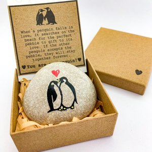 Personalised penguin pebble Romantic gift for girlfriend, boyfriend, I love you card, Small funny anniversary gifts for husband wife him her