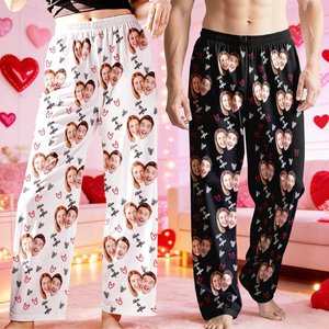 Custom Valentine's day Pajamas with Faces and Text: Personalized Photo Pj Pants