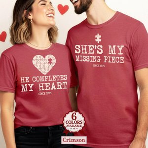 Couple Valentine Shirt, Matching Puzzle Heart Tshirt, Valentines Couples Gift, Funny Valentine Tees