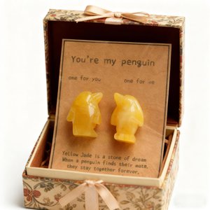 2 Cute Rose Quartz Penguins Penguin Gifts for Wife Husband Natural Genuine Crystal.Forever Love You're My Penguin Friendship Gift for herhim
