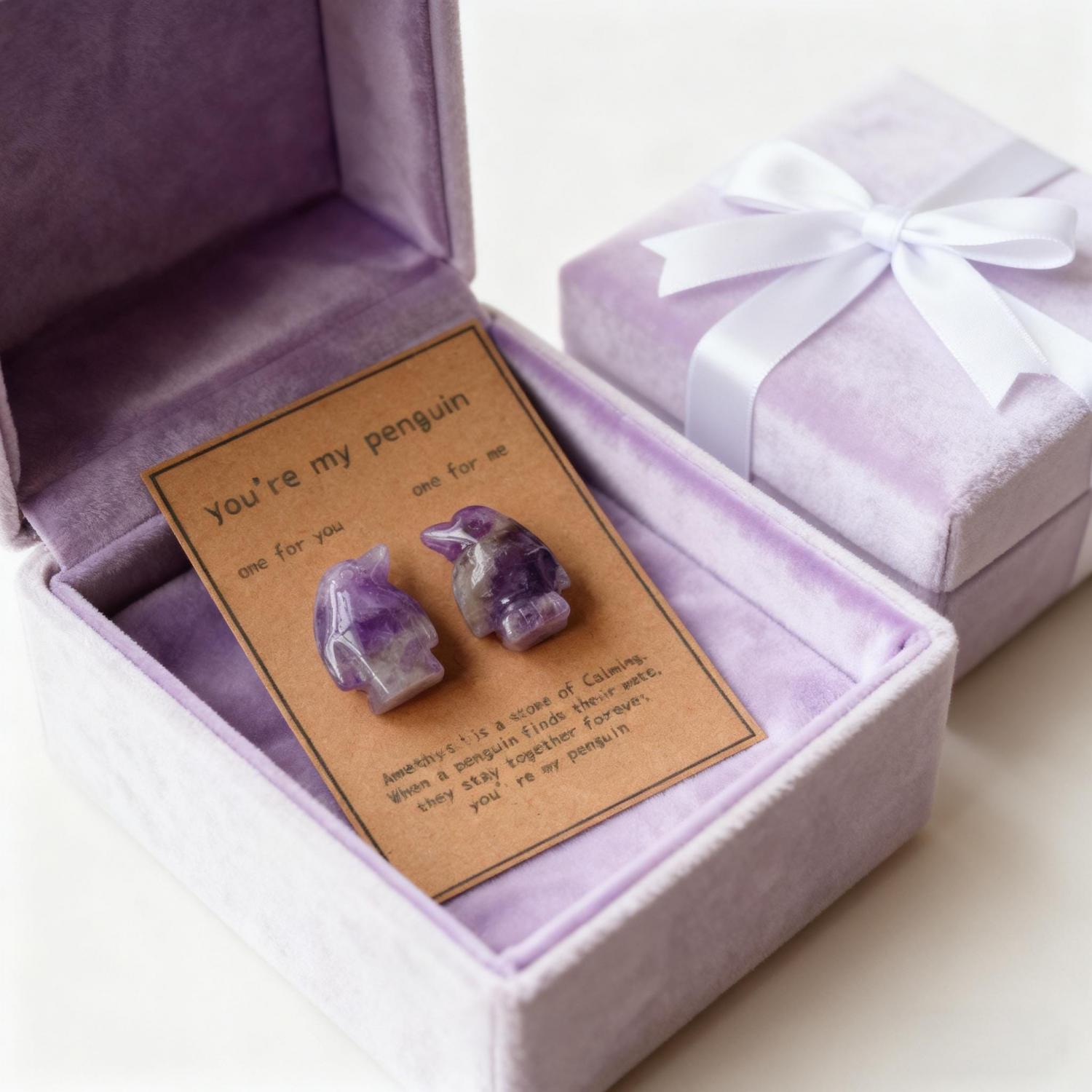 2 Cute Rose Quartz Penguins Penguin Gifts for Wife Husband Natural Genuine Crystal.Forever Love You're My Penguin Friendship Gift for herhim