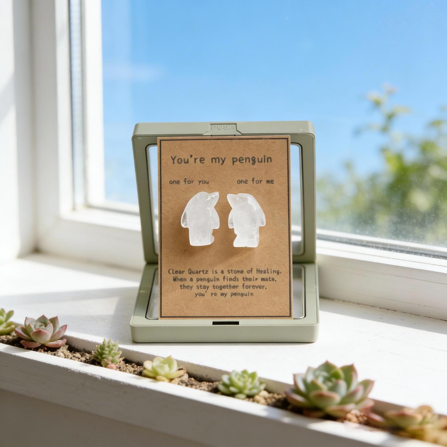 2 Cute Rose Quartz Penguins Penguin Gifts for Wife Husband Natural Genuine Crystal.Forever Love You're My Penguin Friendship Gift for herhim