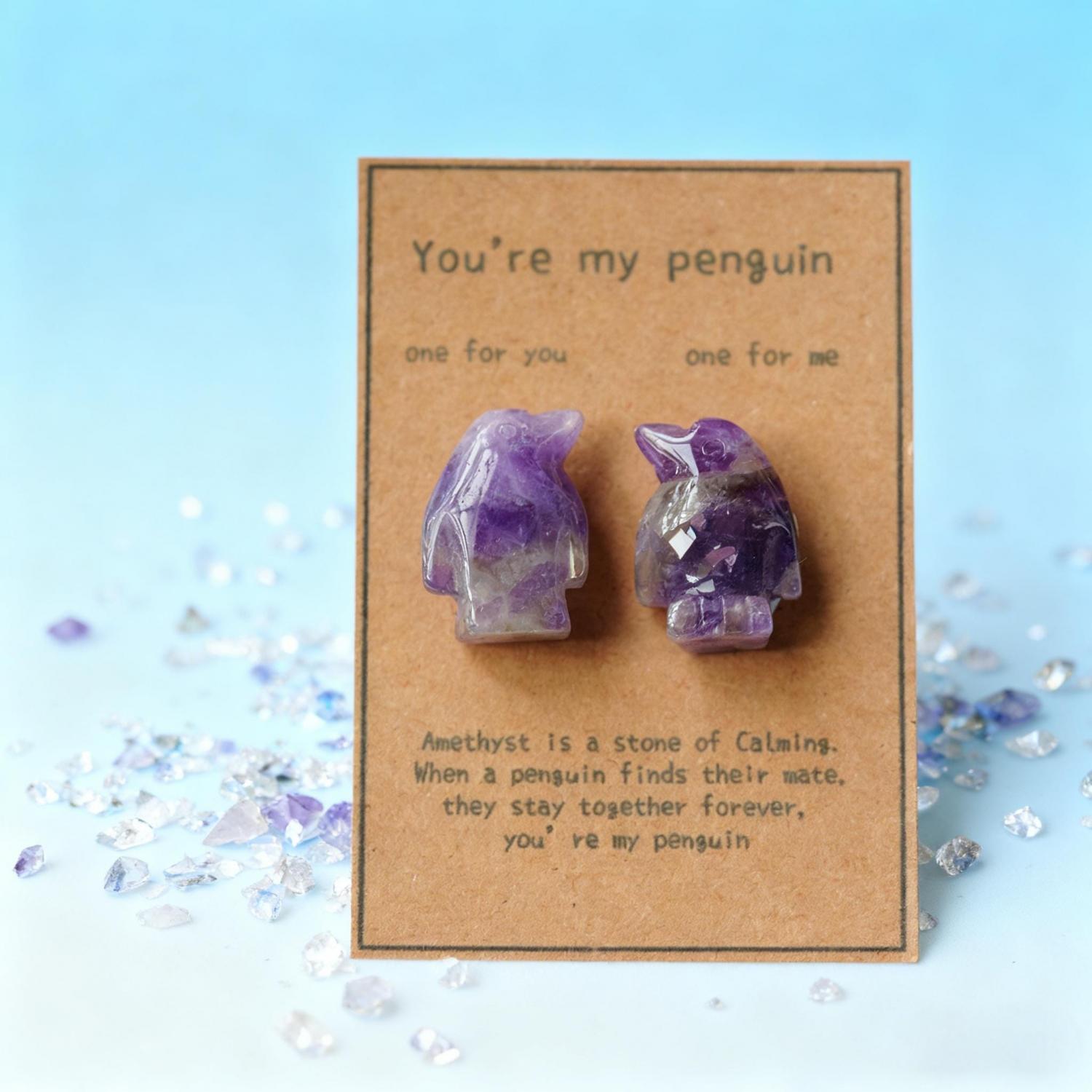 2 Cute Rose Quartz Penguins Penguin Gifts for Wife Husband Natural Genuine Crystal.Forever Love You're My Penguin Friendship Gift for herhim