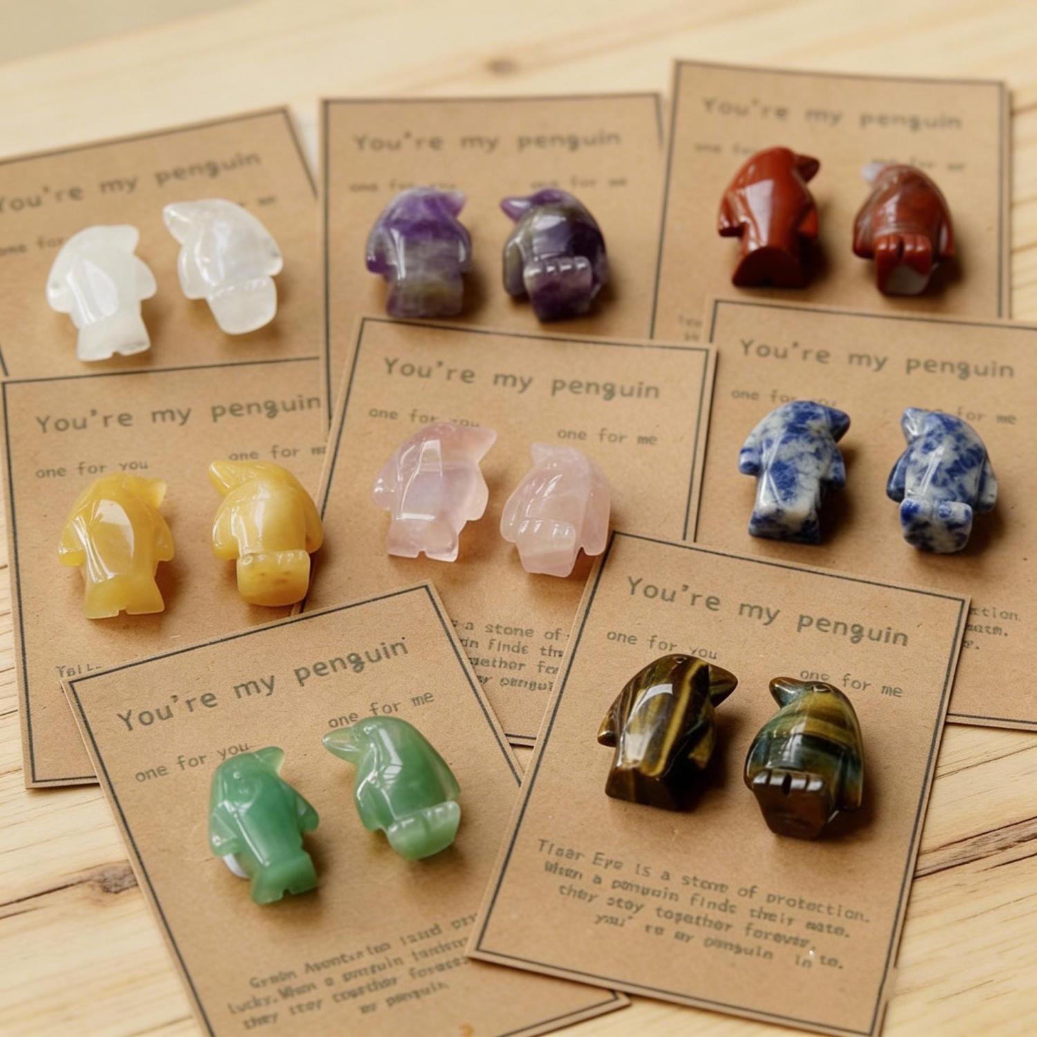 2 Cute Rose Quartz Penguins Penguin Gifts for Wife Husband Natural Genuine Crystal.Forever Love You're My Penguin Friendship Gift for herhim