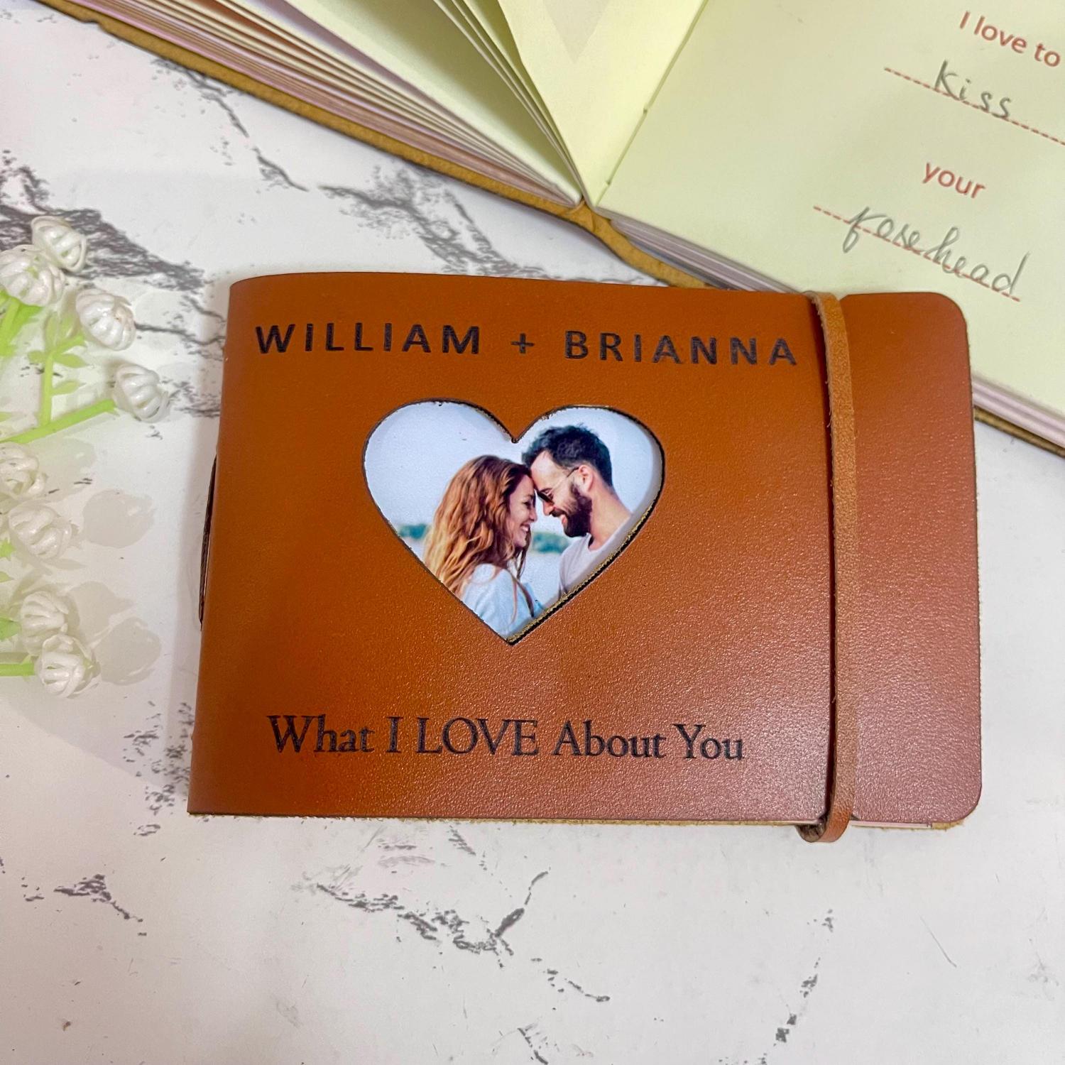 50 Fill-in-blank What I LOVE About You Leather Journal, Personalized Gift for Couple, Christmas Gifts for Husband, Boyfriend,Wife,Girlfriend