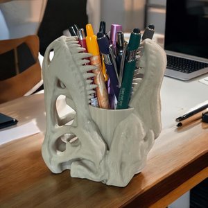 3D Printed T-Rex Skull Desk Organizer: Dinosaur Lover Gift
