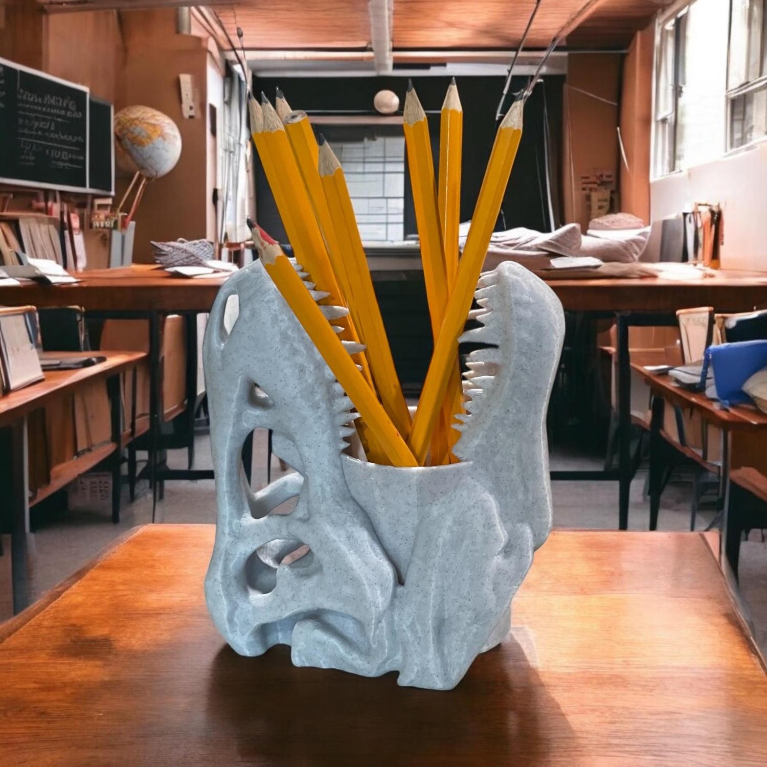 3D Printed T-Rex Skull Desk Organizer: Dinosaur Lover Gift