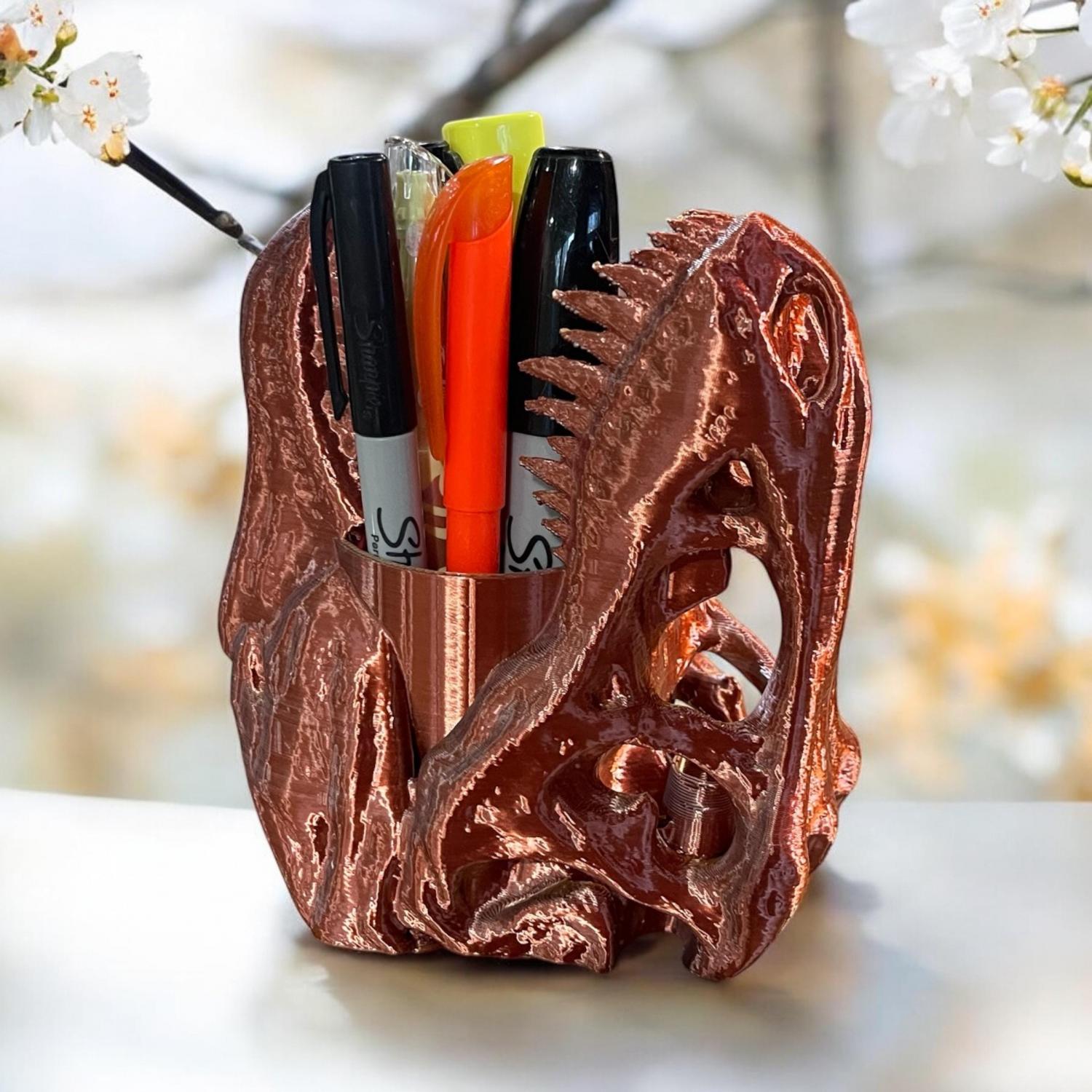 3D Printed T-Rex Skull Desk Organizer: Dinosaur Lover Gift