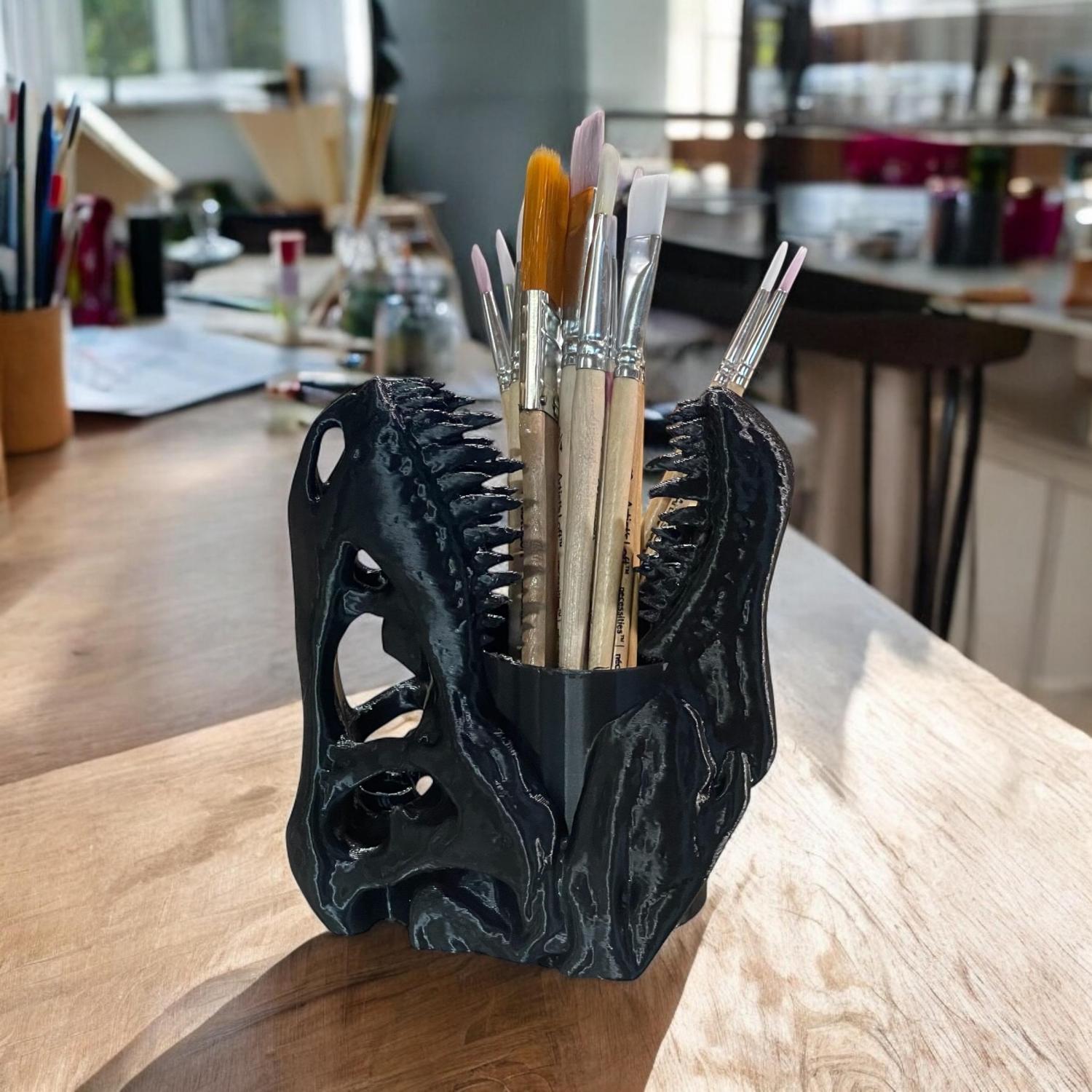 3D Printed T-Rex Skull Desk Organizer: Dinosaur Lover Gift