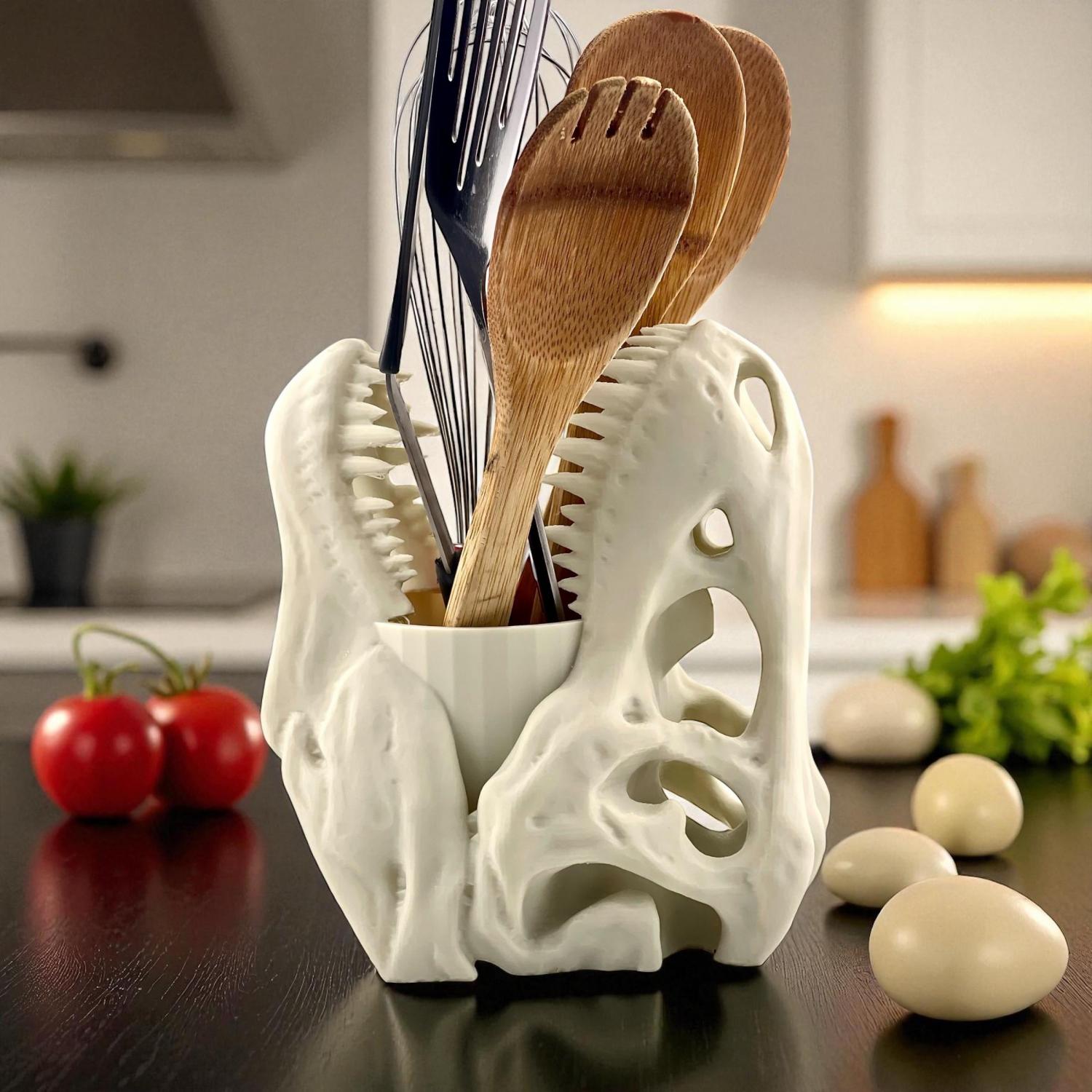 3D Printed T-Rex Skull Desk Organizer: Dinosaur Lover Gift