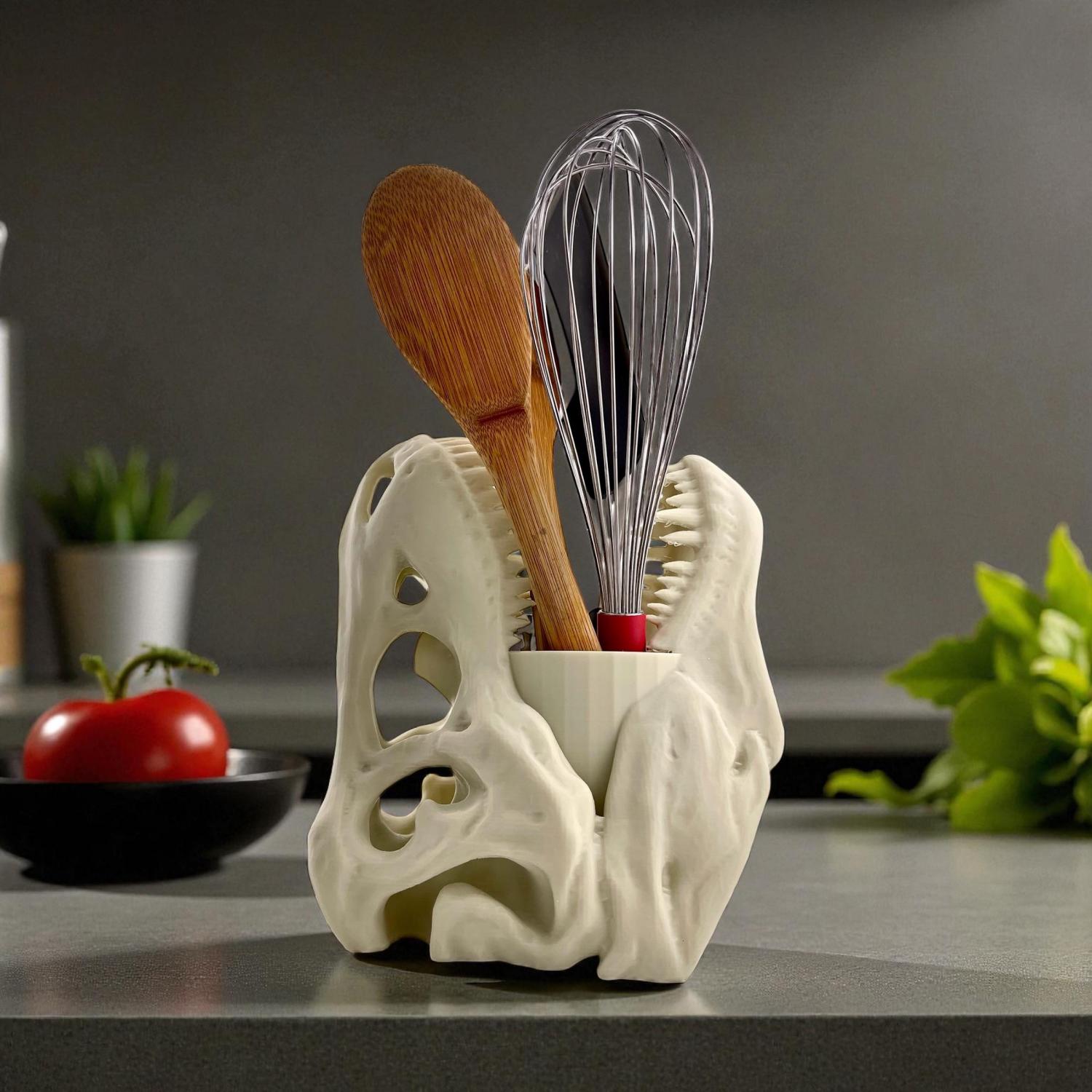 3D Printed T-Rex Skull Desk Organizer: Dinosaur Lover Gift