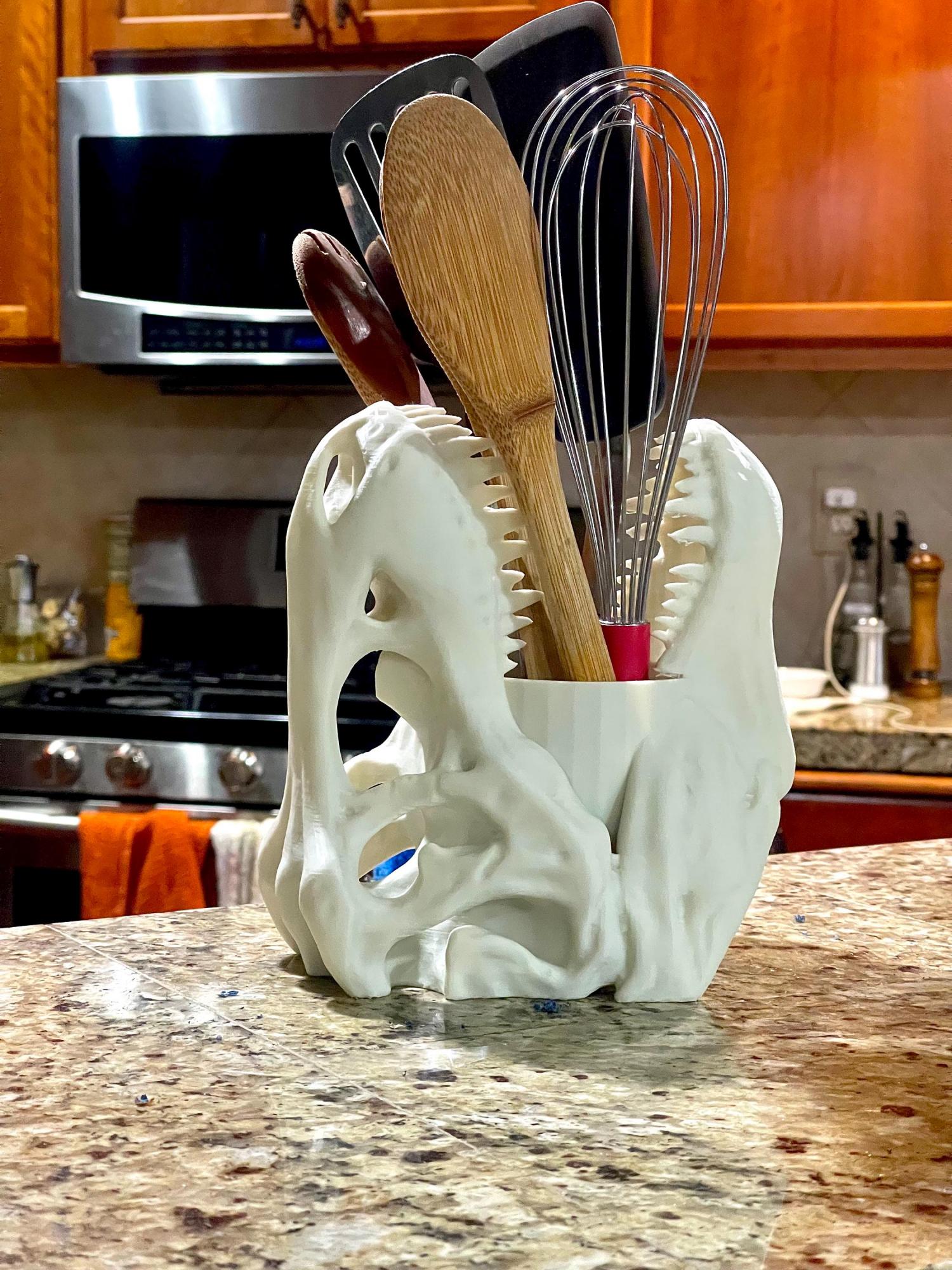 3D Printed T-Rex Skull Desk Organizer: Dinosaur Lover Gift
