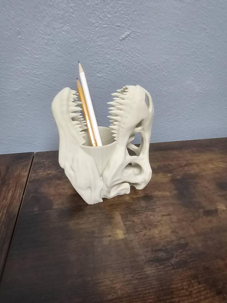 3D Printed T-Rex Skull Desk Organizer: Dinosaur Lover Gift