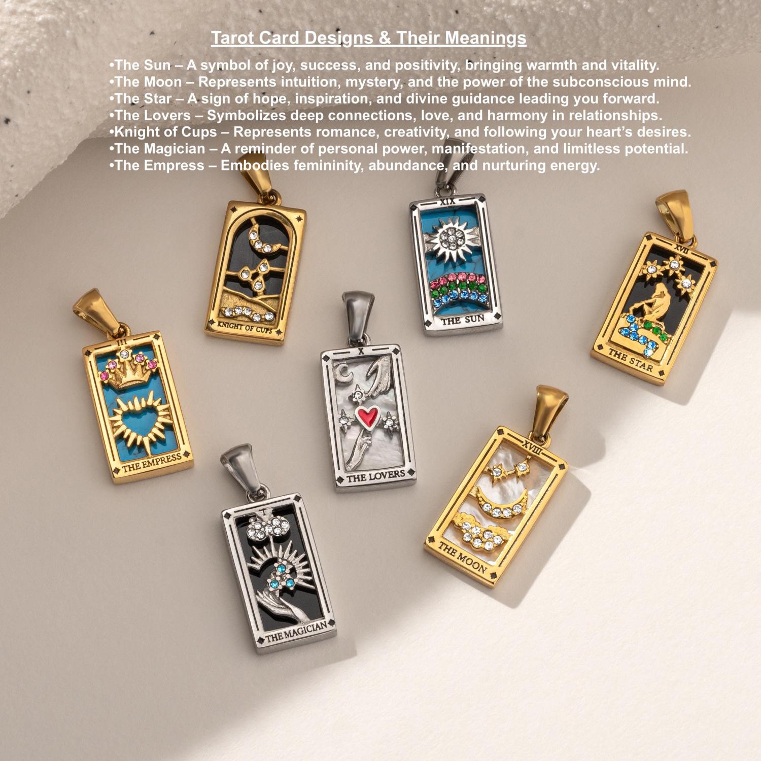 Tarot Card Necklace, Gold or Silver Tarot Pendant, Spiritual Jewelry, The Lovers, The Sun, Magician Gift, Witchy Necklace, Tarot Star Charm