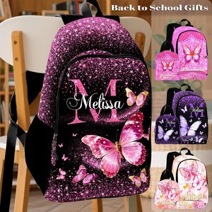 Custom Butterfly Glitter Backpack Set: Personalized Girls School Bag