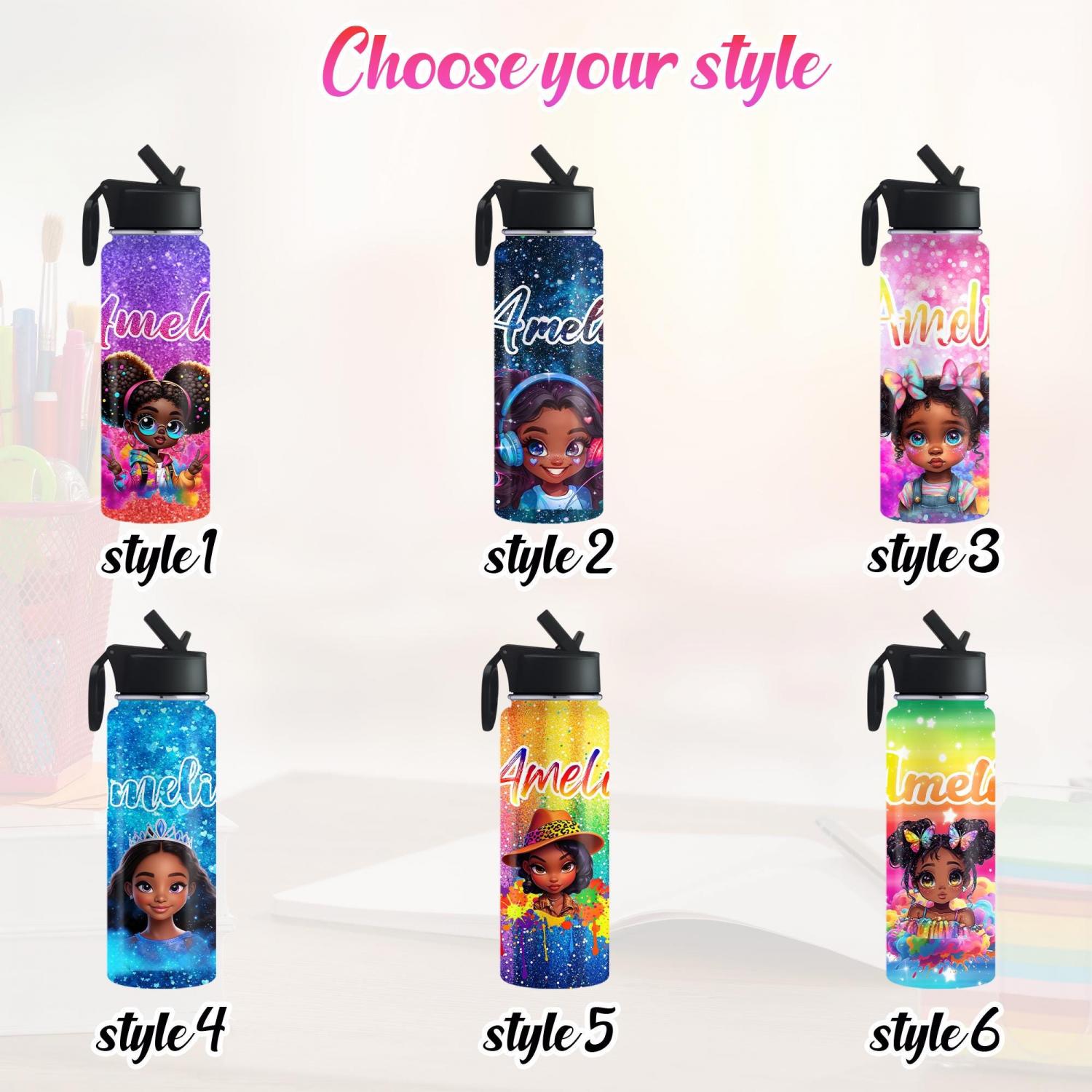 Personalized Afro Black Girl Backpack Set: Custom Name School Bag & Lunch Bag