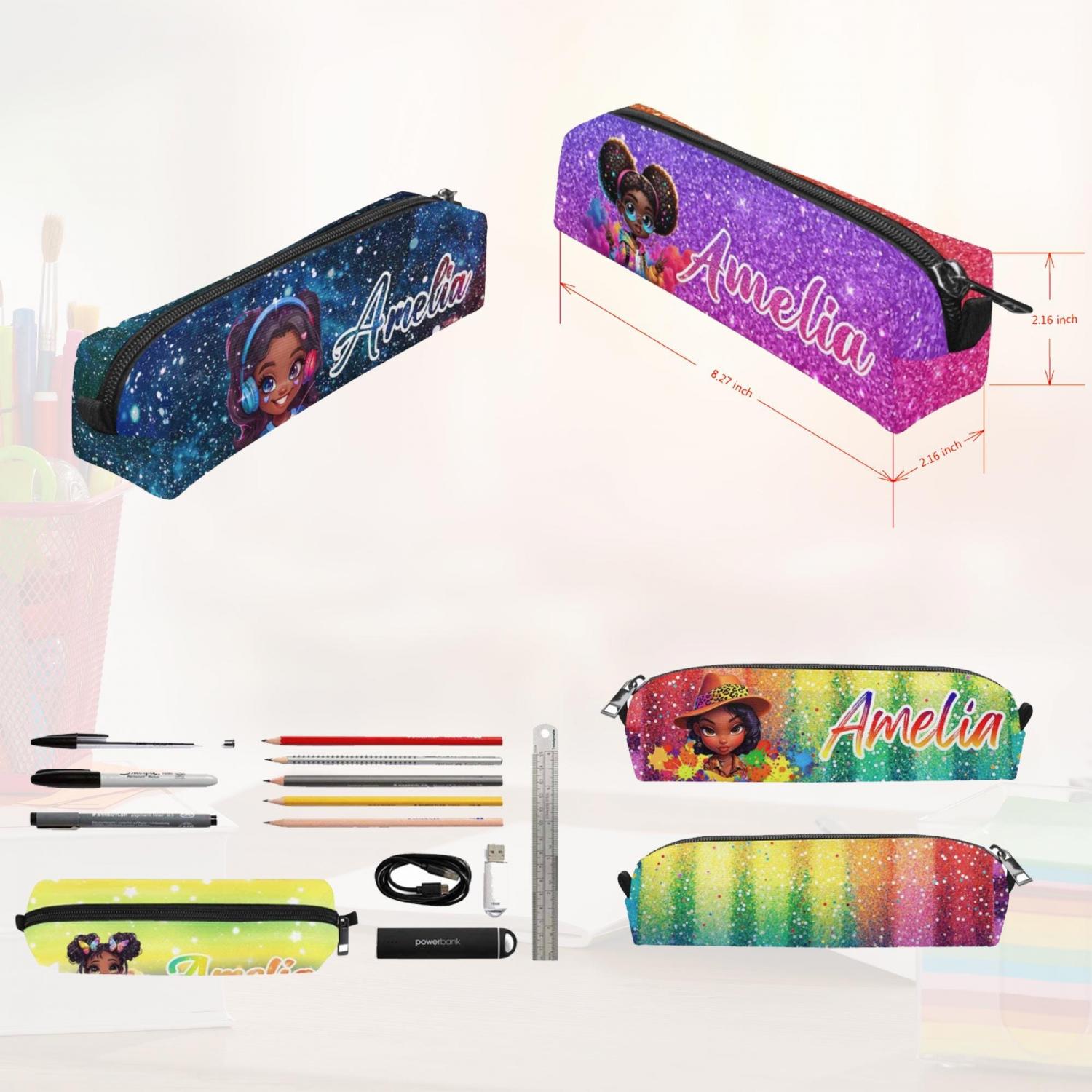 Personalized Afro Black Girl Backpack Set: Custom Name School Bag & Lunch Bag